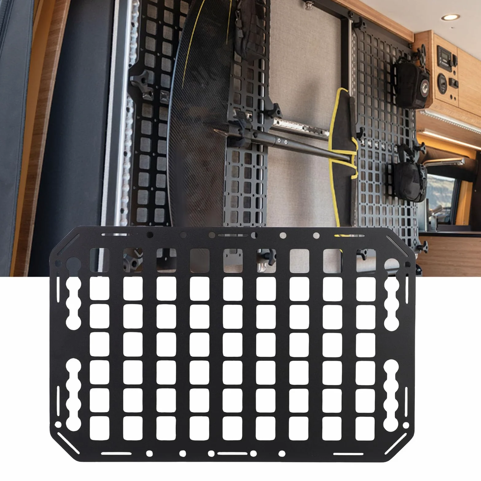 Akozon Panel Molle de Camión de Aleación de Aluminio Multifuncional, Organizador de Almacenamiento de Vía L para Automóviles, SUV, RVs, 483x311x2mm
