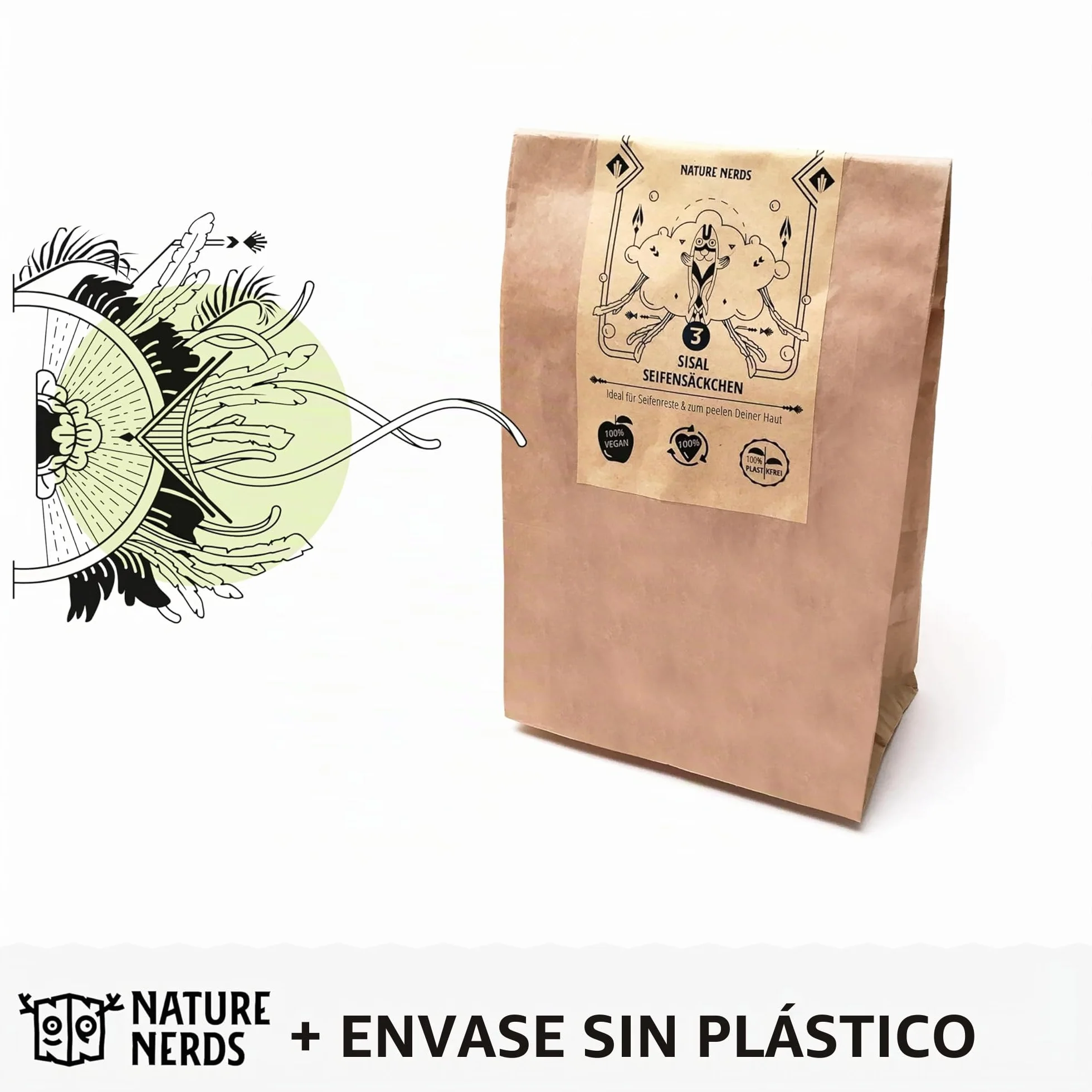 Bolsas de jabón de sisal Juego de 3 – Red de jabón libres de plástico
