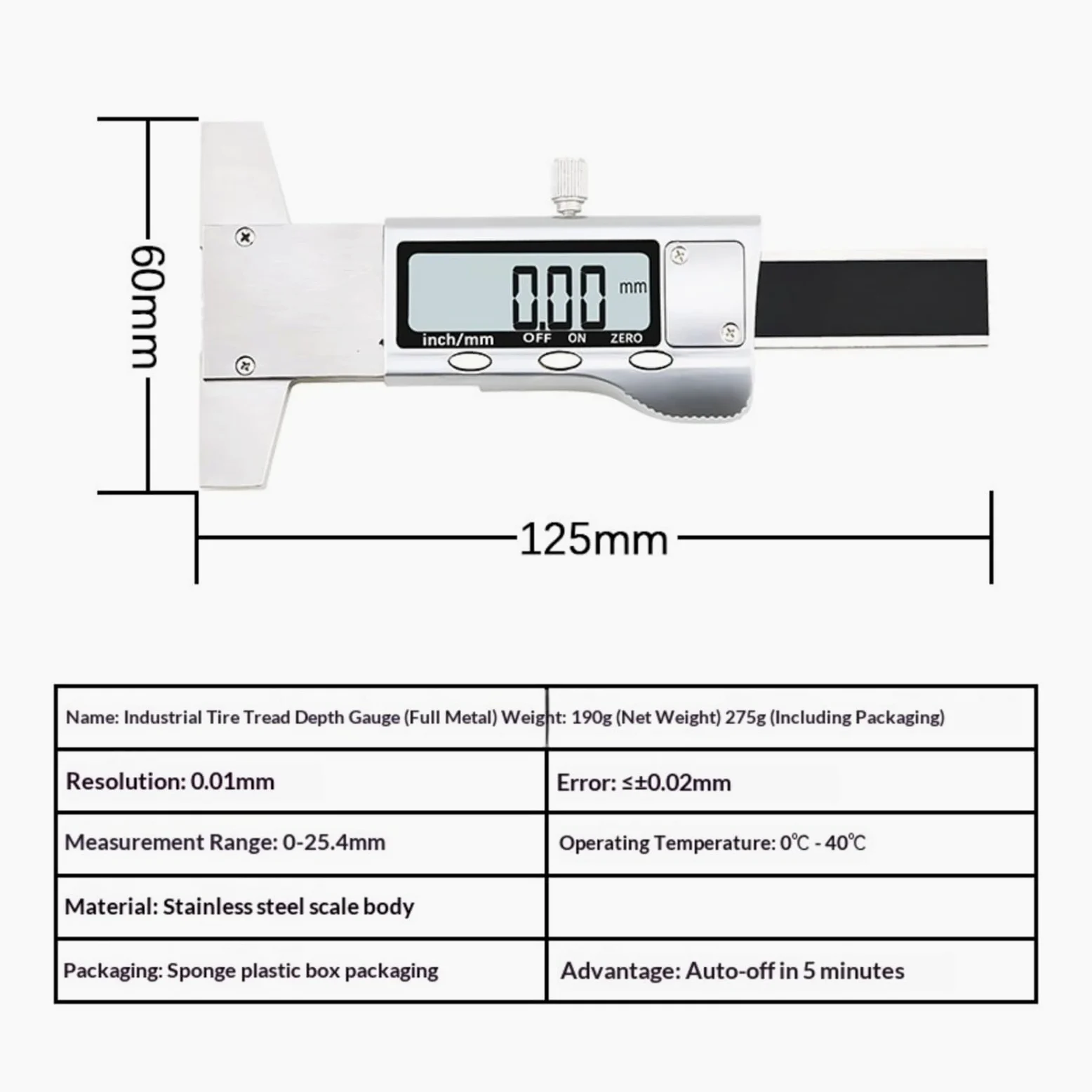 Medidor digital de profundidad de la banda de rodadura de neumáticos 2 uds 0.-25,4mm medidor Digital de profundidad banda rodadura LCD calibre acero inoxidable para coches, camiones