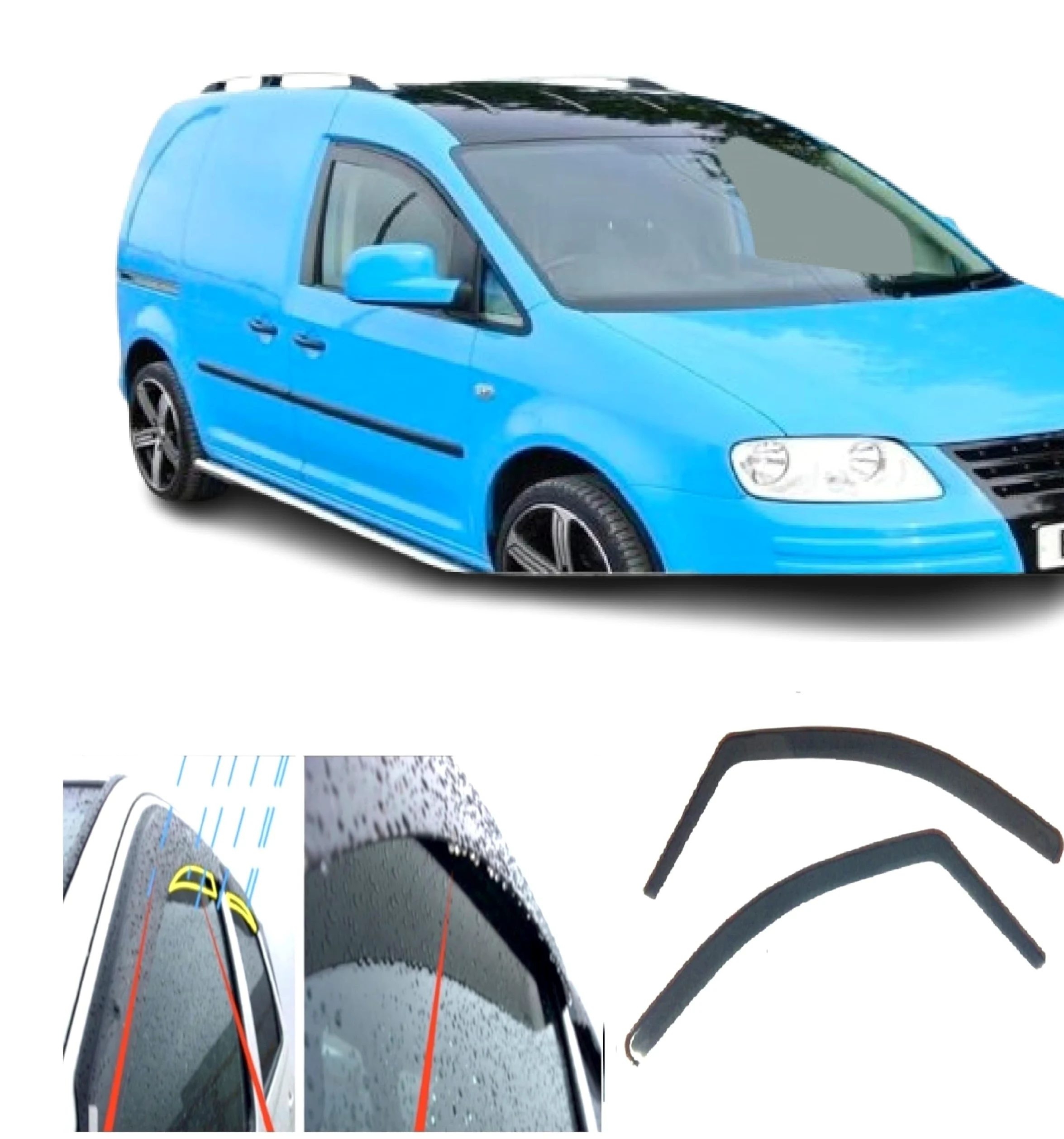 Deflectores de Aire Compatible con VW Caddy 2003-2015 PMMA Vidrio Acrílico Protección Sol Lluvia