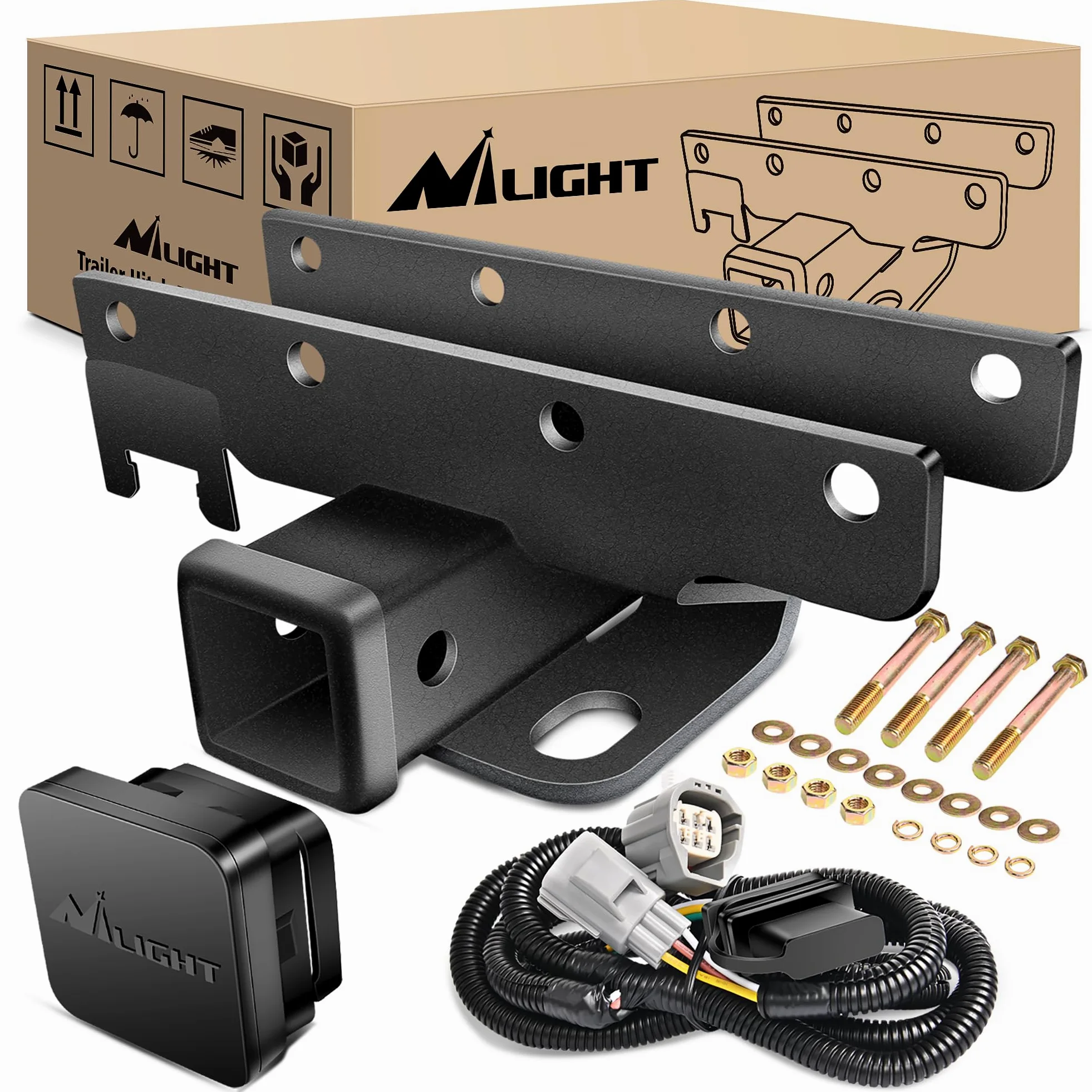 Nilight JK61A Kit de Receptor de Enganche para Remolque de Parachoques Trasero de 2 Pulgadas, Compatible con Jeep Wrangler JK 20072018 de 4 Puertas y 2 Puertas ilimitadas, con arnés de cableado de