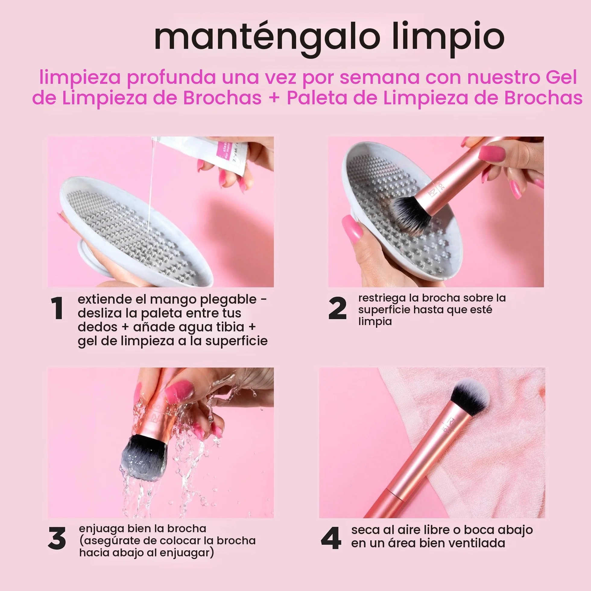 REAL TECHNIQUES Tapered Cheek Makeup Brush, Blush, Highlighter, Loose Powder, Soft Bristles, Pink