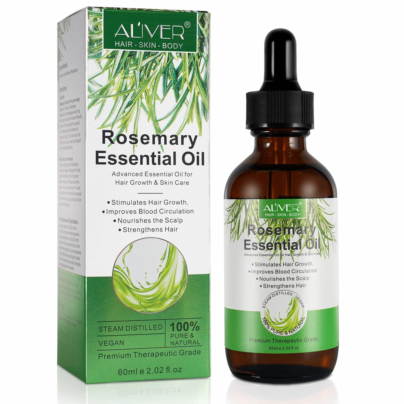 Aceite esencial de romero puro orgánico para el crecimiento del cabello 60ML