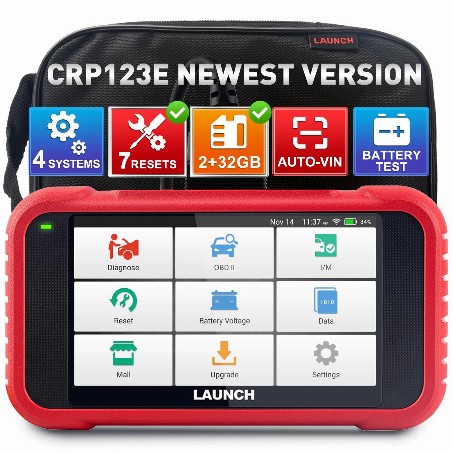 LAUNCH CRP123E V2.0 OBD2 Diagnosis Coche Multimarca Español con 4 Sistemas y 7 Funciones de Reinicio Lector de Código Sistema de Motor ABS SRS Transmisión, Reset de Aceite ETS SAS, WiFi Actualización