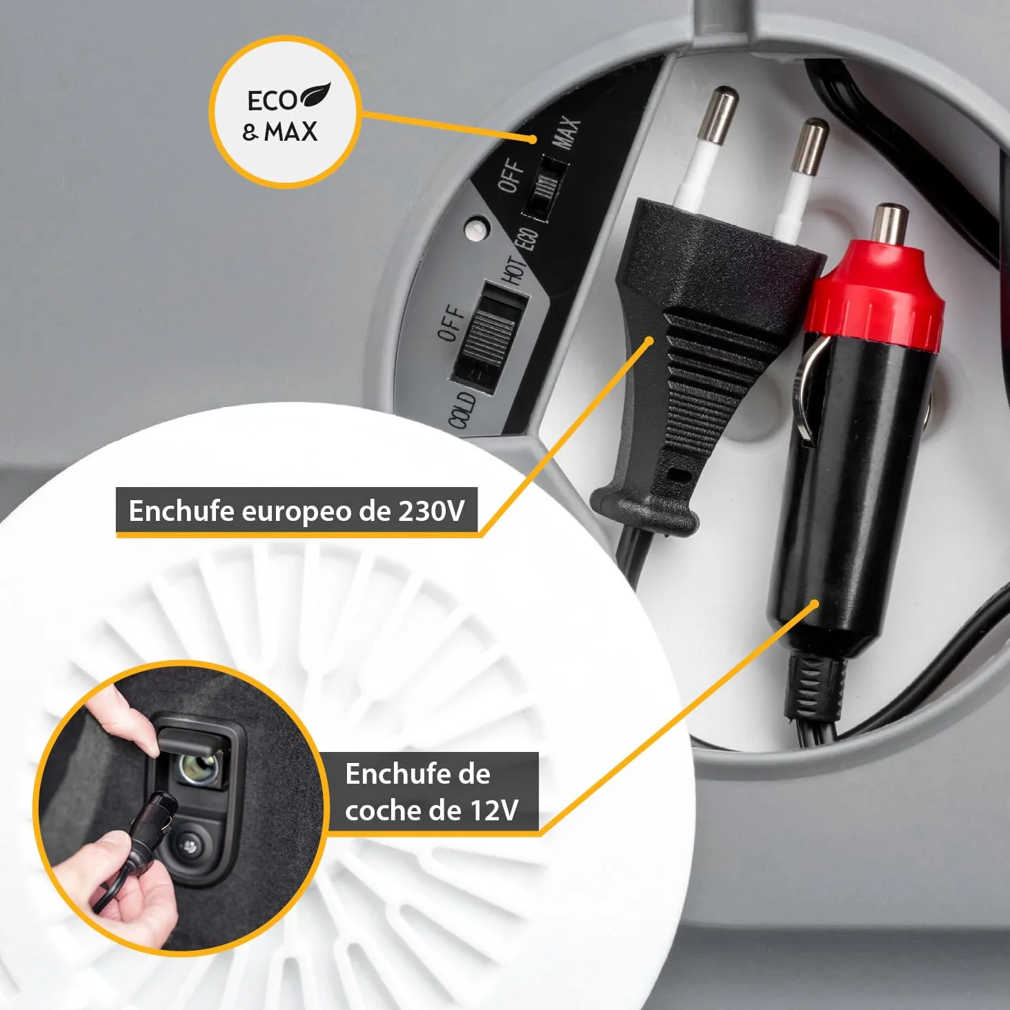 TZS First Austria Nevera eléctrica 45 litros | conexión de 12 V y 230 V | con enchufe de 12 V para el coche | para camping, festivales y viajes | con función de enfriar y mantener caliente | gris