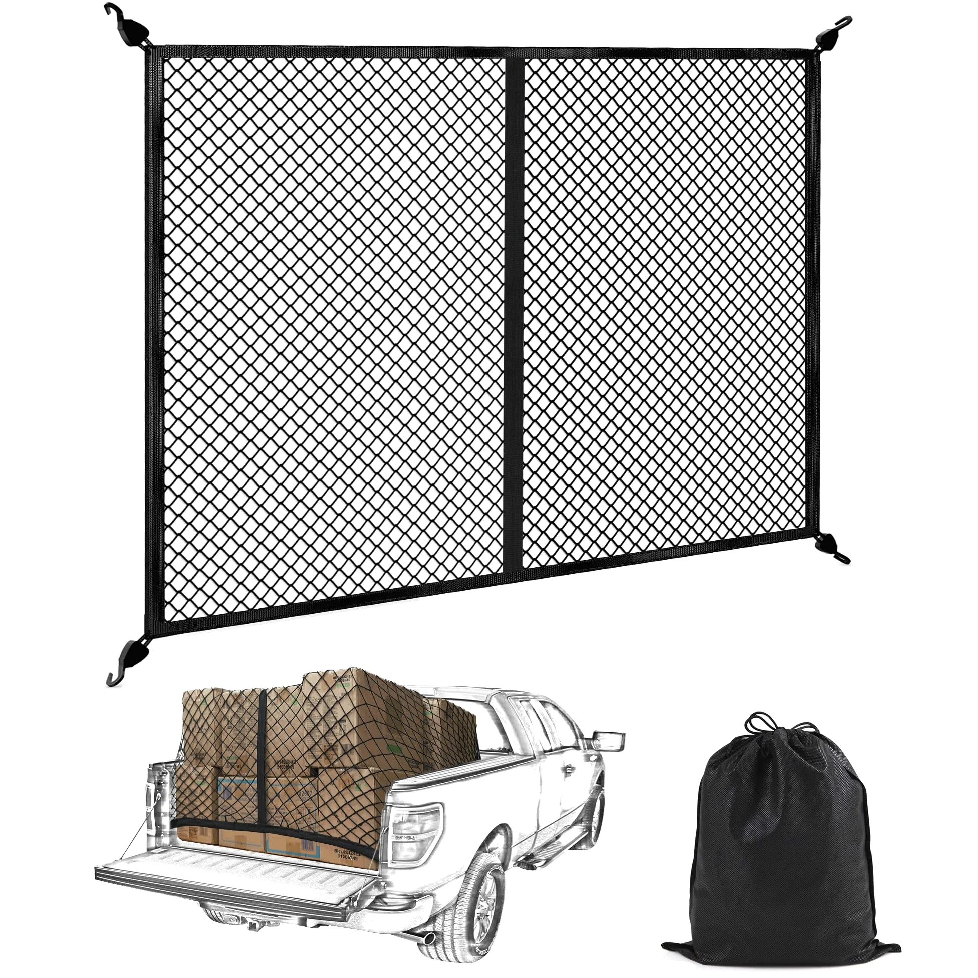 Bumbee Red de Carga para Cama de camión, elástica hasta 7 pies x 7 pies, Malla pequeña, Organizador de Almacenamiento Duradero para camioneta, Maletero, SUV, Barco