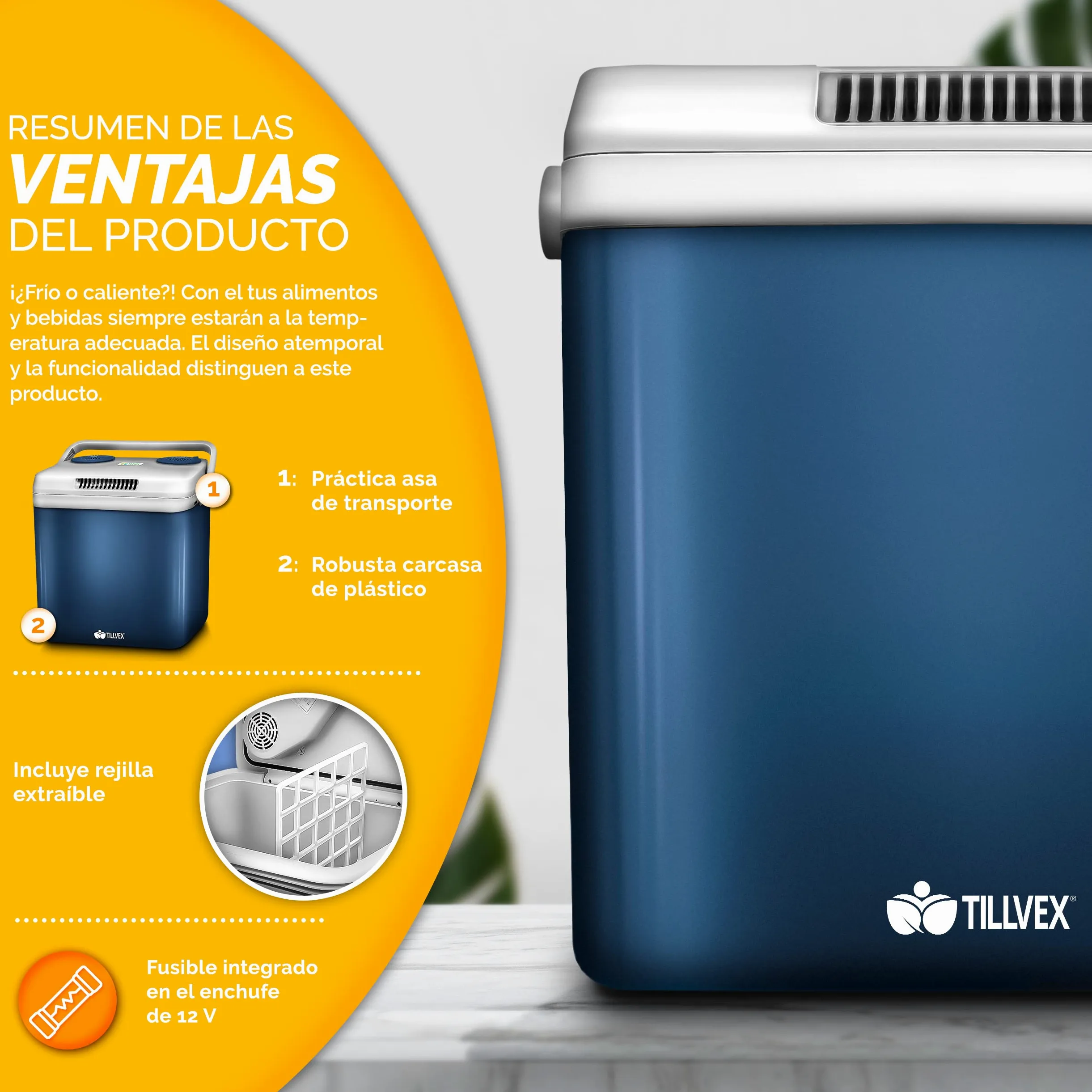 tillvex Nevera portátil eléctrica de 32 litros | Mini Nevera portátil de 230 V y 12 V para vehículos Coches Camping | Enfría y calienta | Modo ecológico