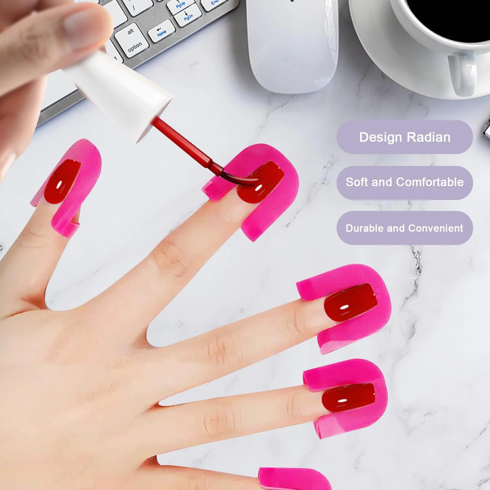 Plantillas para Esmalte de Uñas con Pluma Corrector, Cubierta Protectora Reutilizable 10 Tamaños, Accesorios Nail Art (Rosa)