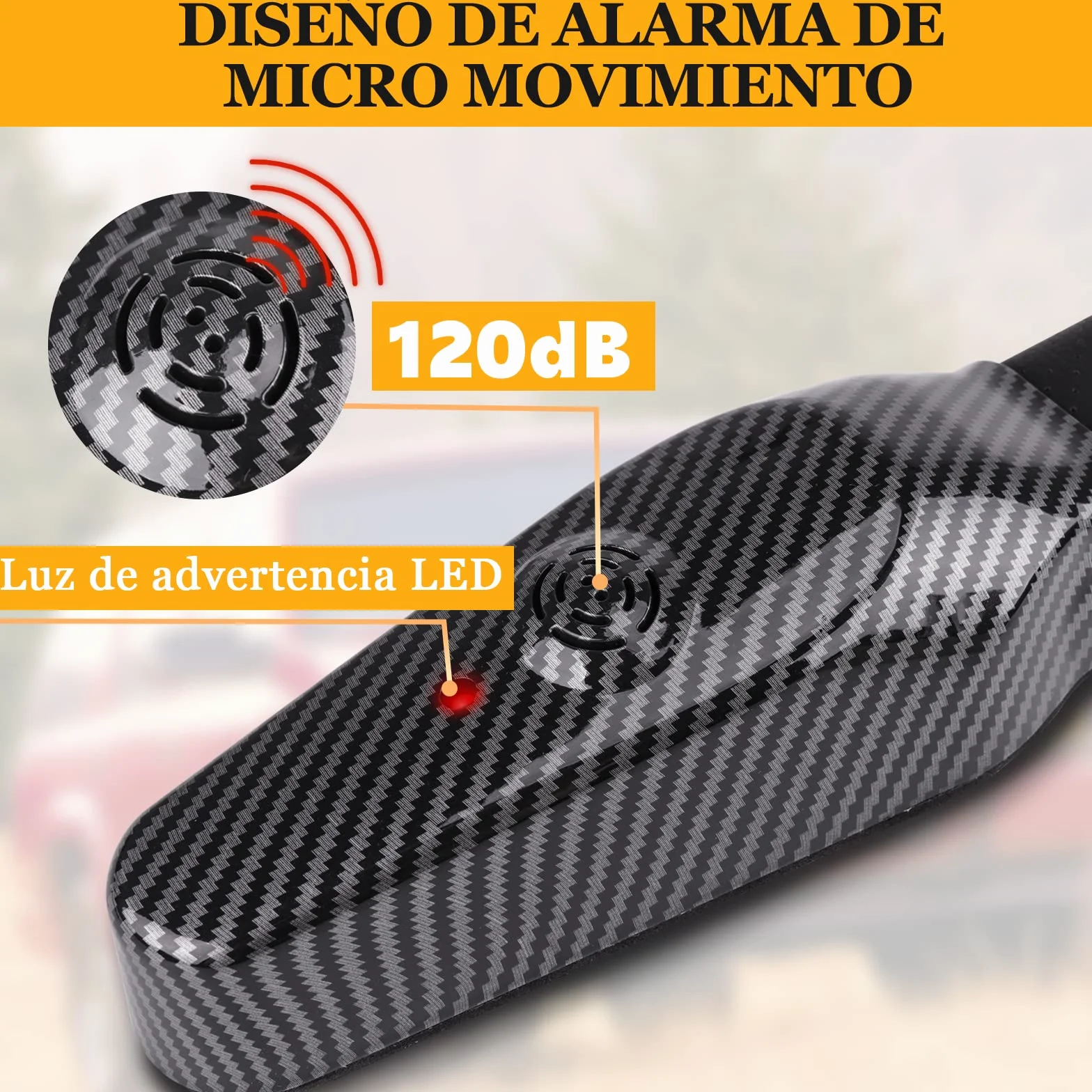 Tevlaphee Antirrobo Coche con Alarma, 120dB, Antirrobo Coche Volante, Barra Antirrobo Coche, Ajuste Universal