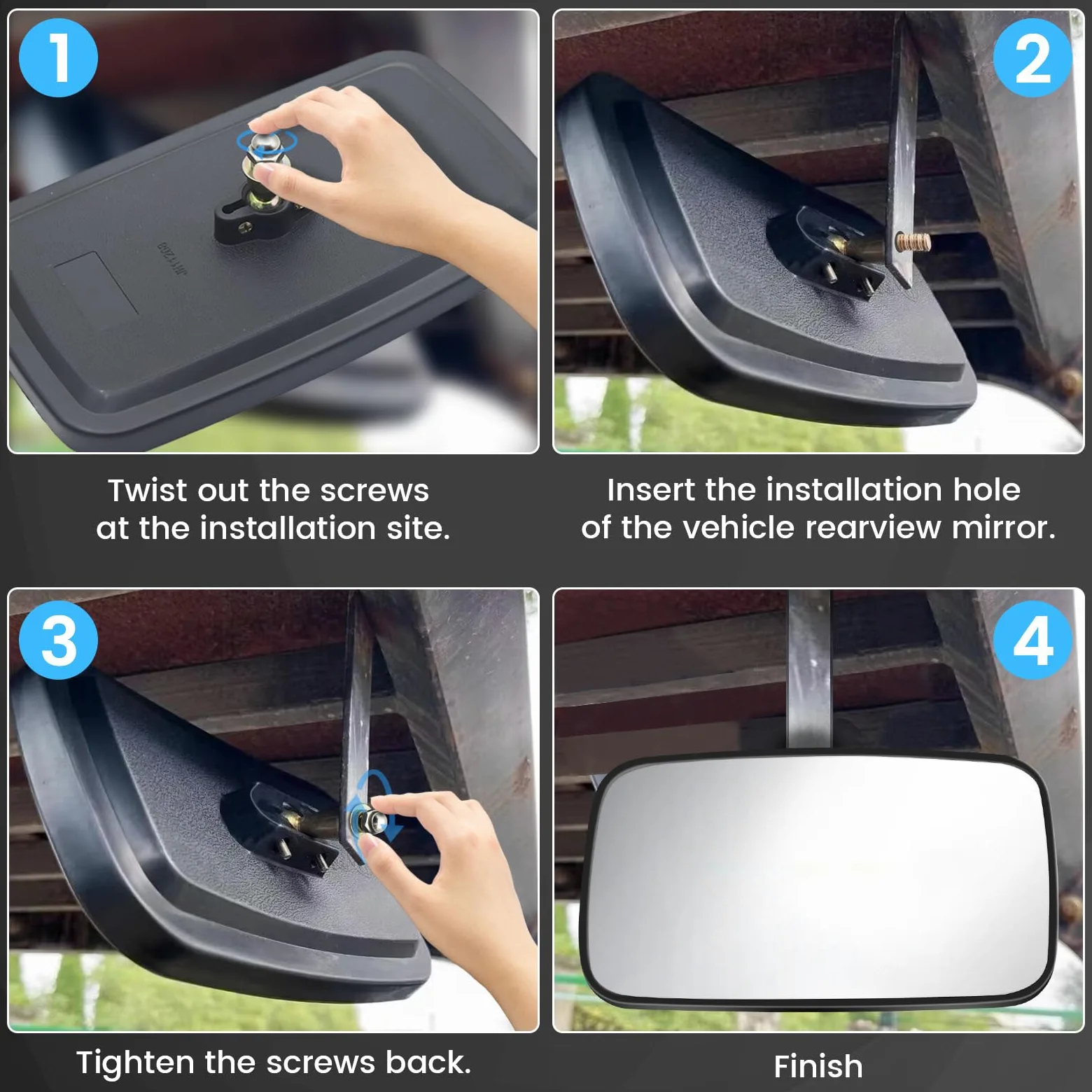 Espejo retrovisor universal para carretilla elevadora, espejo retrovisor de gran angular para recolocación de tractores de camiones (paquete de 2, negro)