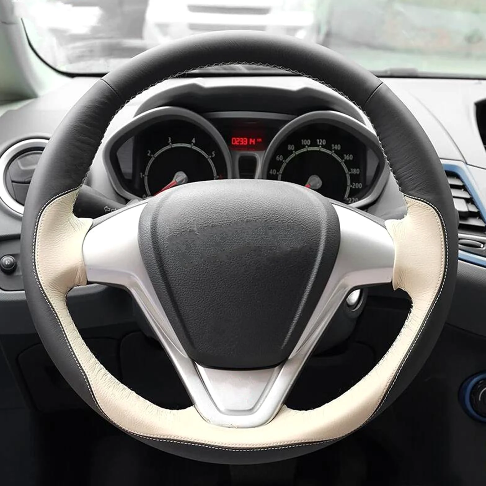 Funda Volante De Coche para Ford para Fiesta 2008-2017, para EcoSport 2014-2017, Accesorios Decorativos para Interiores De Coche.(Style 1)