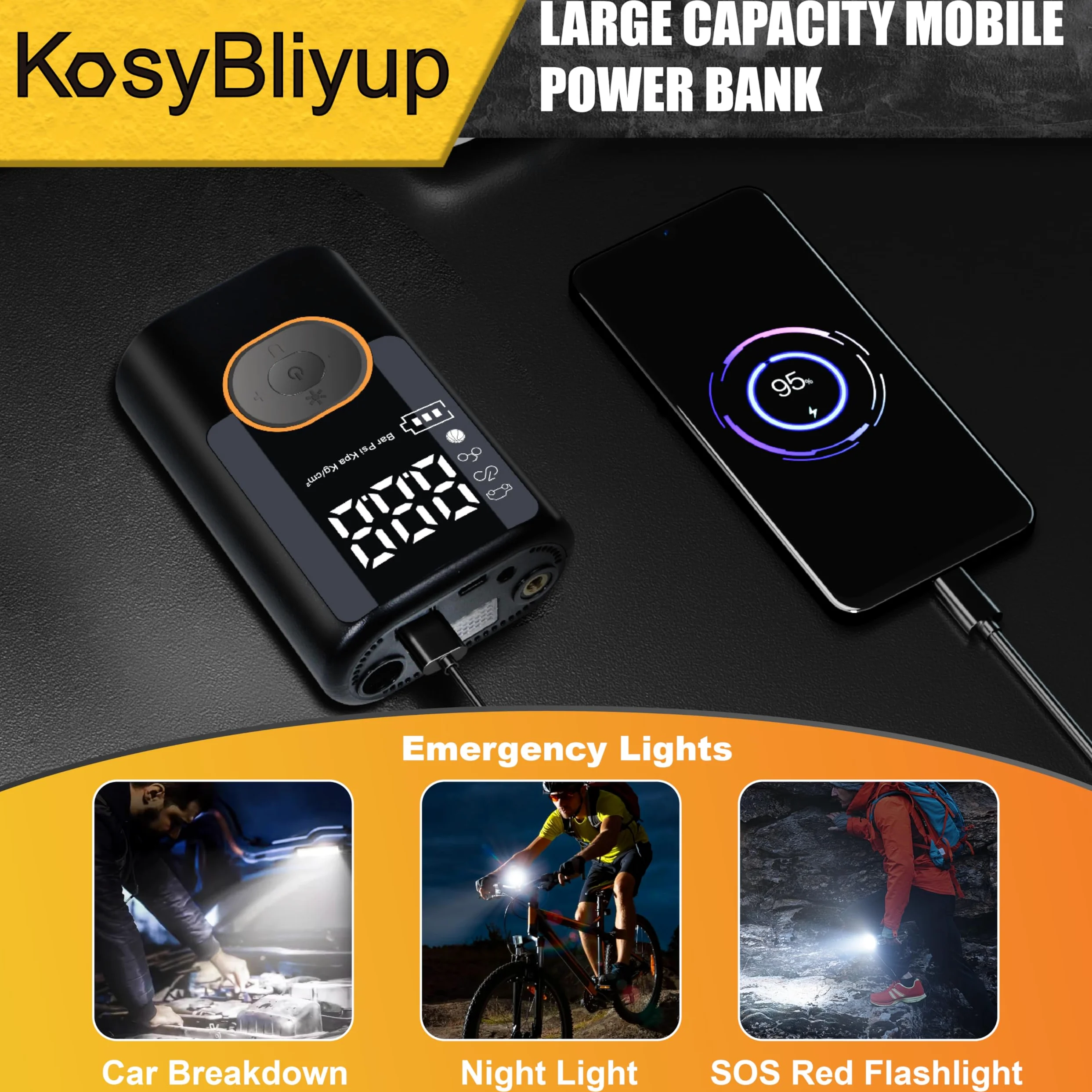 Inflador de neumáticos portátil compresor de aire 150 PSI, bomba de aire inalámbrica para neumáticos de coche, motocicleta, bicicleta, bolas con manómetro, luz LED, apagado automático