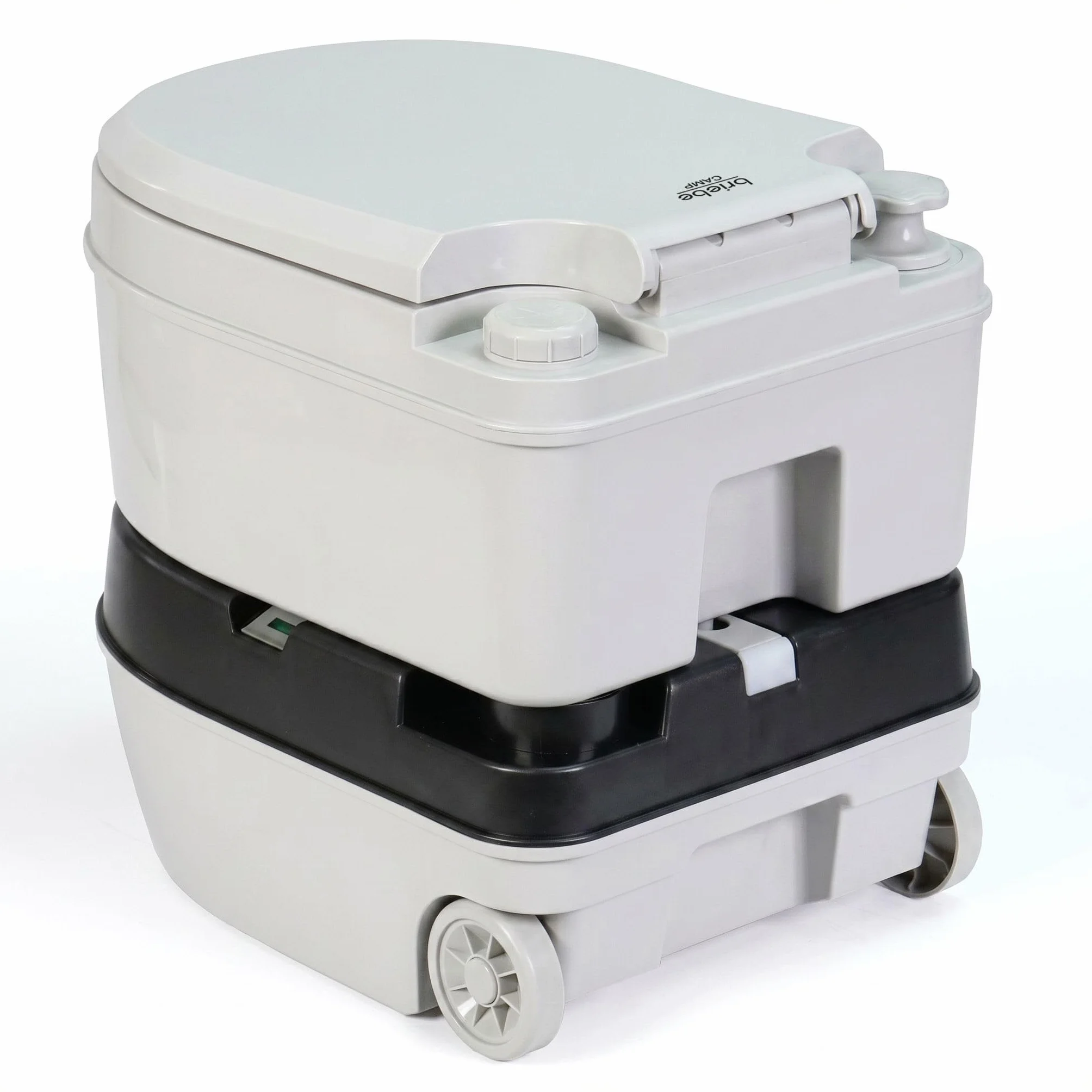 briebe Camp WC Inodoro Portátil Químico con Ruedas Adultos Potty 24L Camping, Camper, Auto Caravana, Water con Cisterna Descarga Agua 20L, Válvula Drenaje sin Fugas, Fácil Limpiar y Vaciar WC1196G