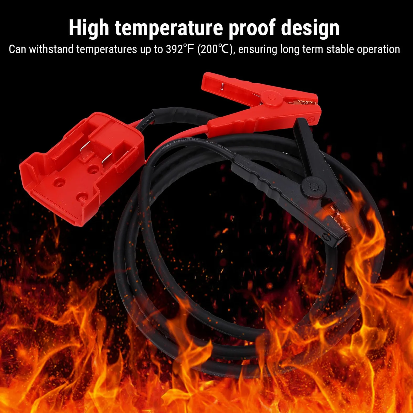 Akozon Cable de Arranque de Puente, Cable de Refuerzo Resistente de 8 AWG con Abrazaderas de Alta Resistencia y Resistencia Al Calor de 392 F para Baterías M18 de 18 V, Automóviles (5.9FT)
