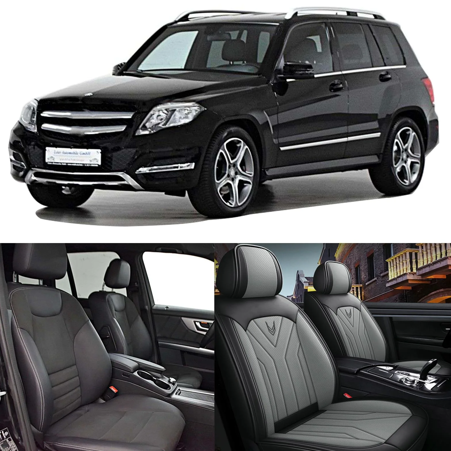 Juego de 2 fundas para asientos delanteros de coche para Mercedes-Benz Clase C C250 C220 C200 C180 GLK 200 220 250 300 320 350 E V A GLA impermeable PU cuero (gris)