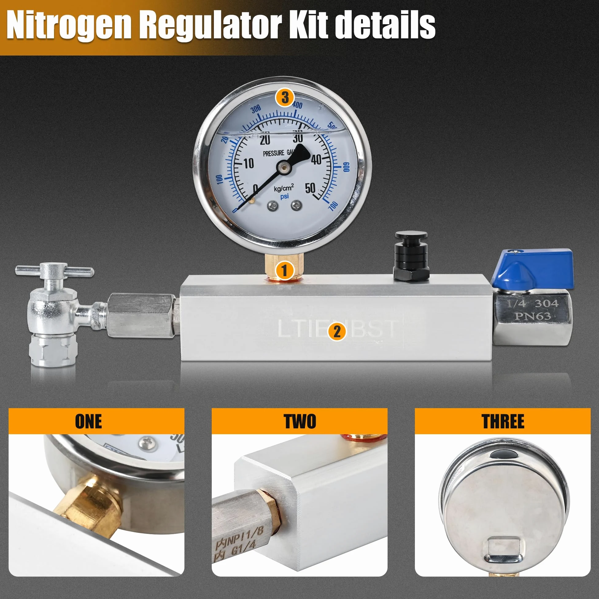 700PSI Kit Regulador de Nitrógeno Chuck Shock Fill Kit Herramienta de Prueba de Presión Compatible with ATV,UTVs,Off-Road Bike,or Cars' Shocks with Schrader Valves