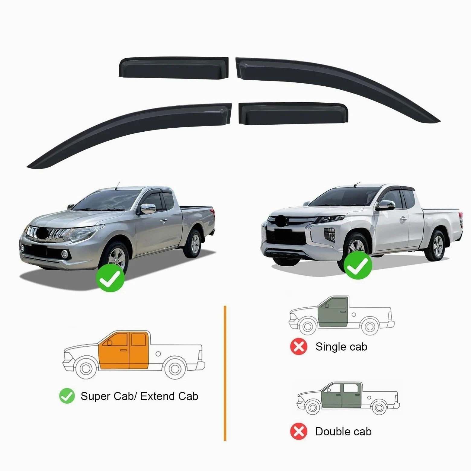 LUTFI Deflectores Viento Protectores Visera De Ventana Lateral para L200 para Triton 2015-2023 Deflector Lluvia Y Sol Protectores Weathershield Negro Accesorios Adicionales Cabina