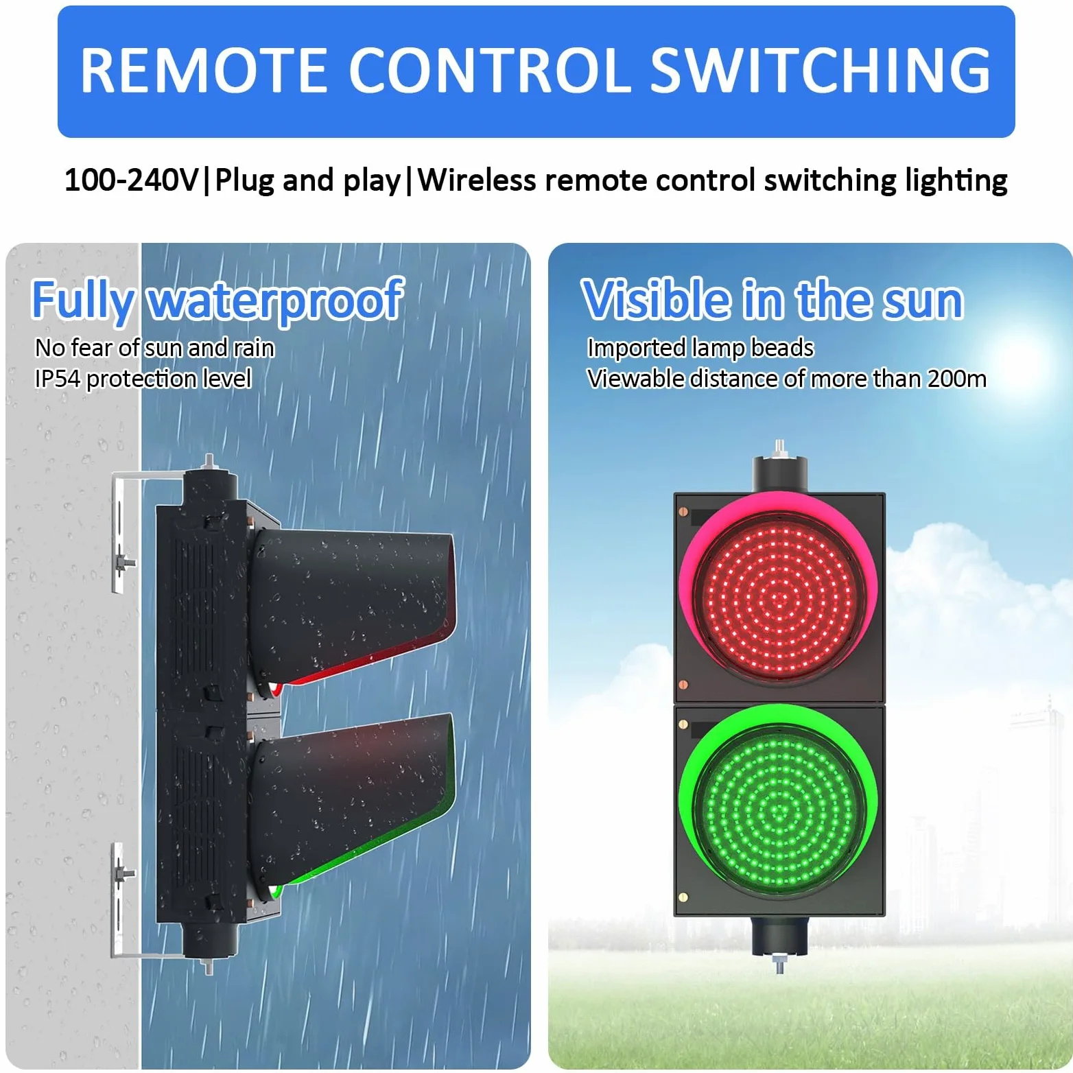 Semáforo LED de 200mm, Luz de Freno Bicolor Rojo/Verde con Control Remoto, Lámpara de Señalización Industrial, 100-240V, Plug and Play, para Carreteras, Peajes, Luces Indicadoras, Resistente al Agua