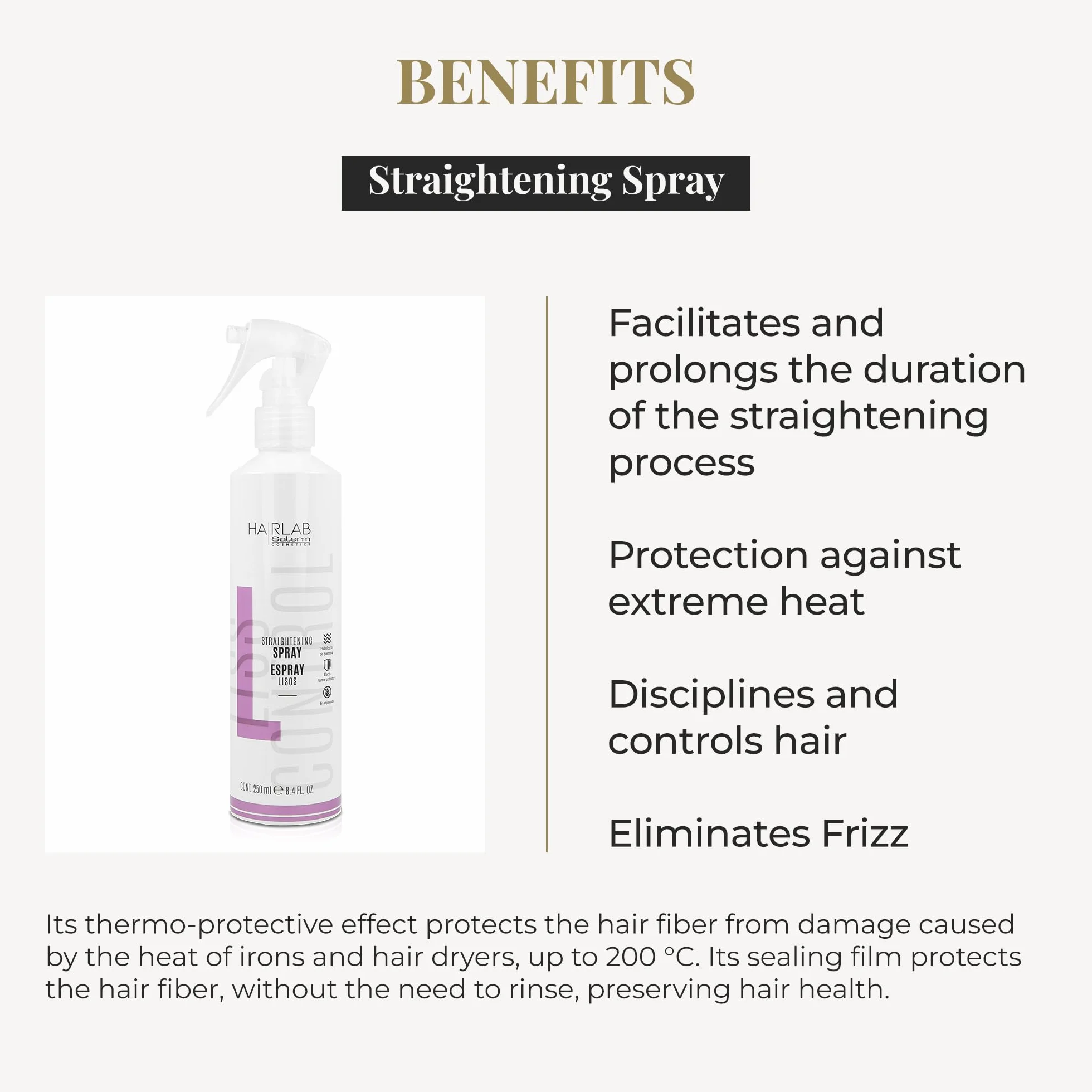 Spray Alisador Pelo SALERM 250 ml con Queratina Hidrolizada Protector Calor Anti Frizz