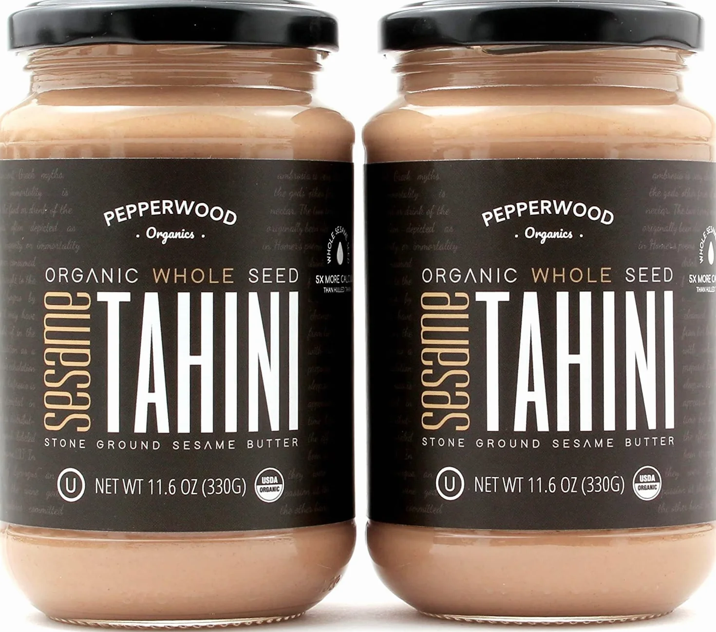 Organic Stone-Ground Whole Sesame Tahini Paste Unhulled Unsalted Non-GMO Gluten-Free Kosher Vegan USDA Organic 330 g 2 Pack