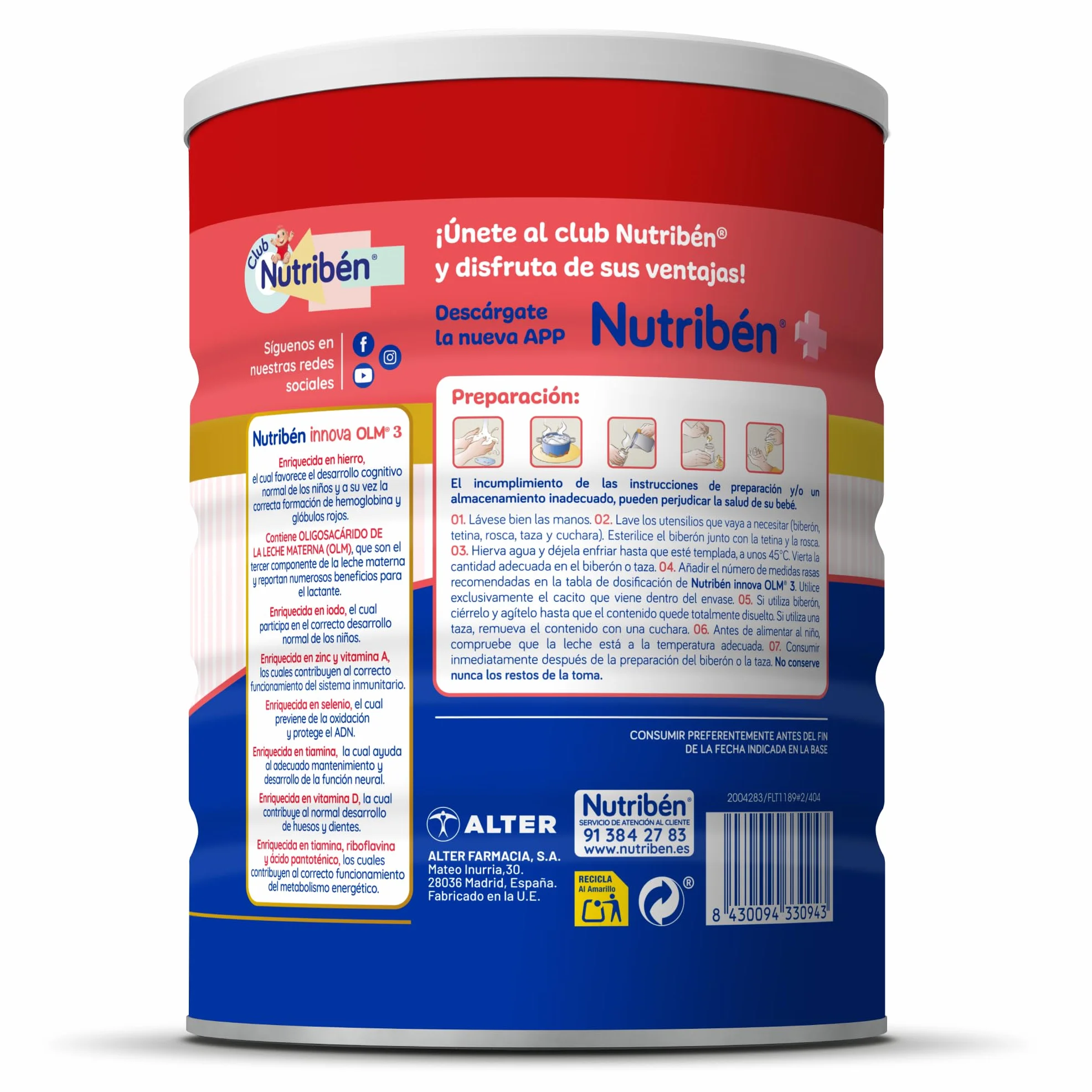 Nutribén Innova 3 Leche en Polvo Bebé Fórmula Crecimiento 12 Meses sin Aceite de Palma BPL1 1KG