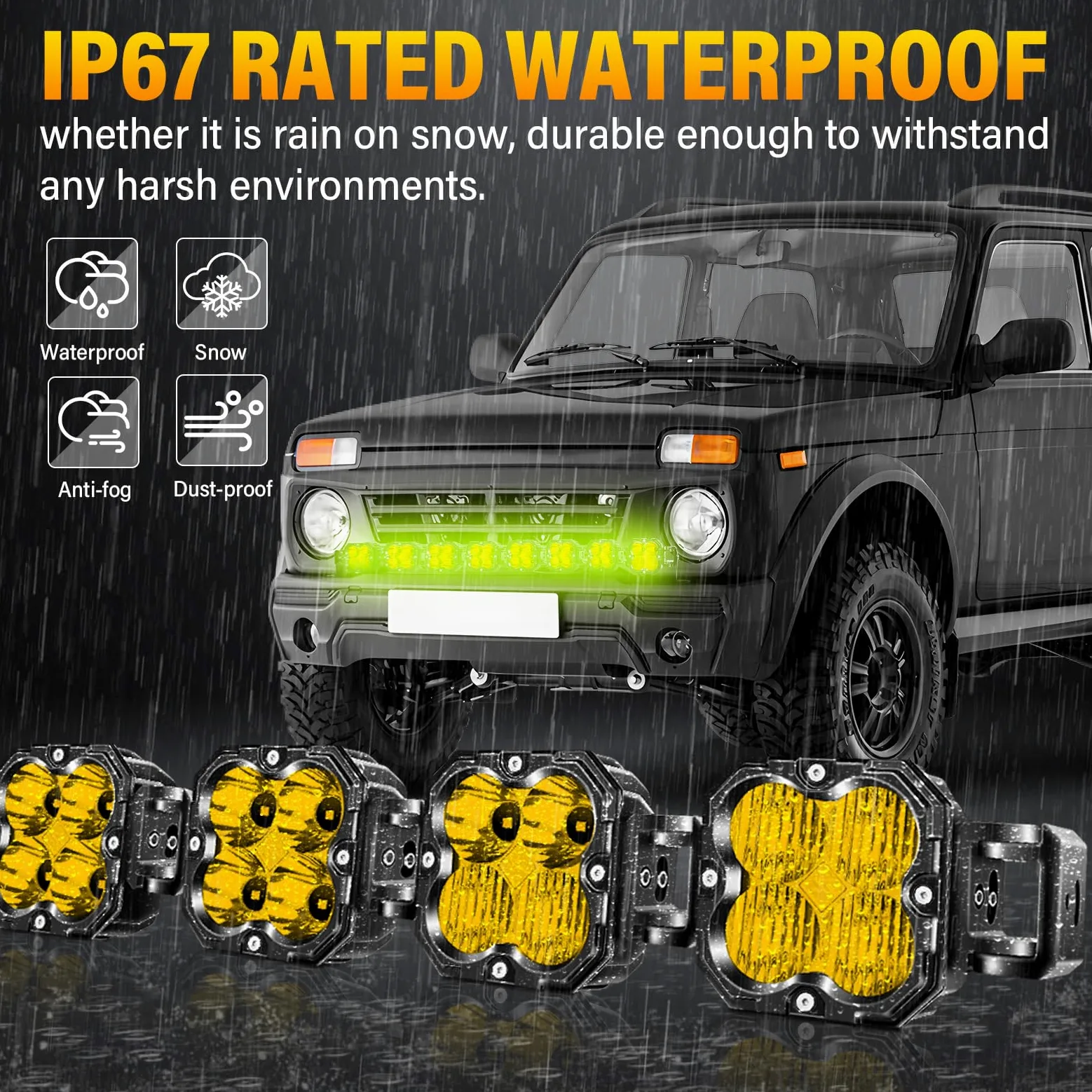Willpower Barra de Luz LED 132 cm 52" 240W 20000LM Barras Luminosas LED 12V 24V Largo Alcance para 4x4 Tractor Coche Camion Barco Offroad, 3500K Amarillo, IP67 Impermeabile