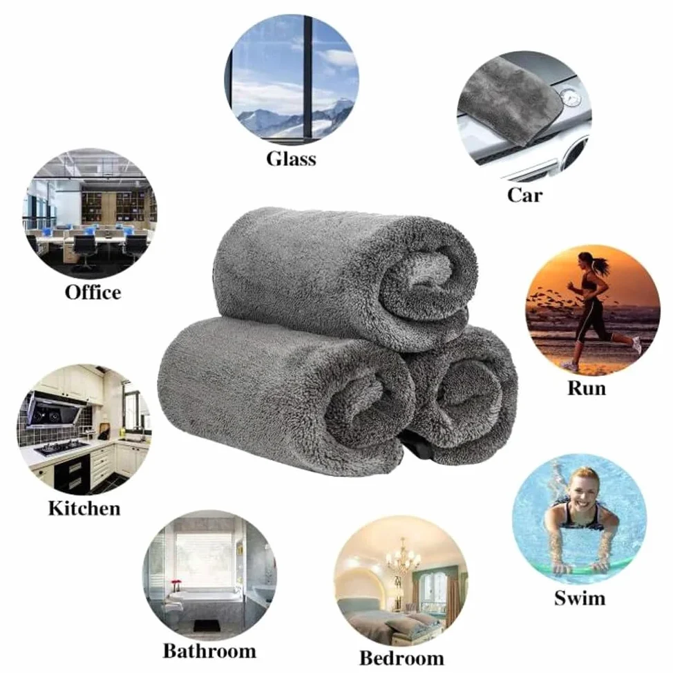 Toalla de secado de tela para coche, limpieza de coche, suministros de ropa, accesorios de ropa, detalles de microfibra, productos de cuidado automático, interior, 1200 g/m², gris, 2