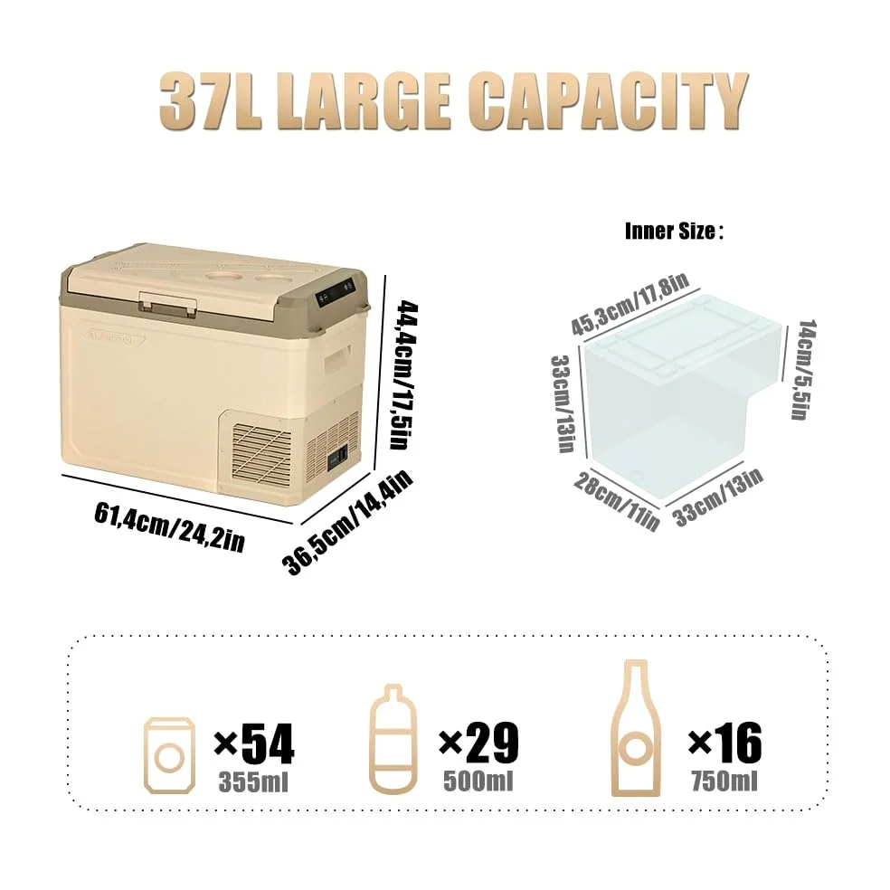 Alpicool GE40 37L Nevera Portátil Eléctrica Refrigerador de Coche 12V 24V Mini frigorífico CA 220v para Hogar, Camping, Viajes, Automóvil, 20ºC a 20ºC