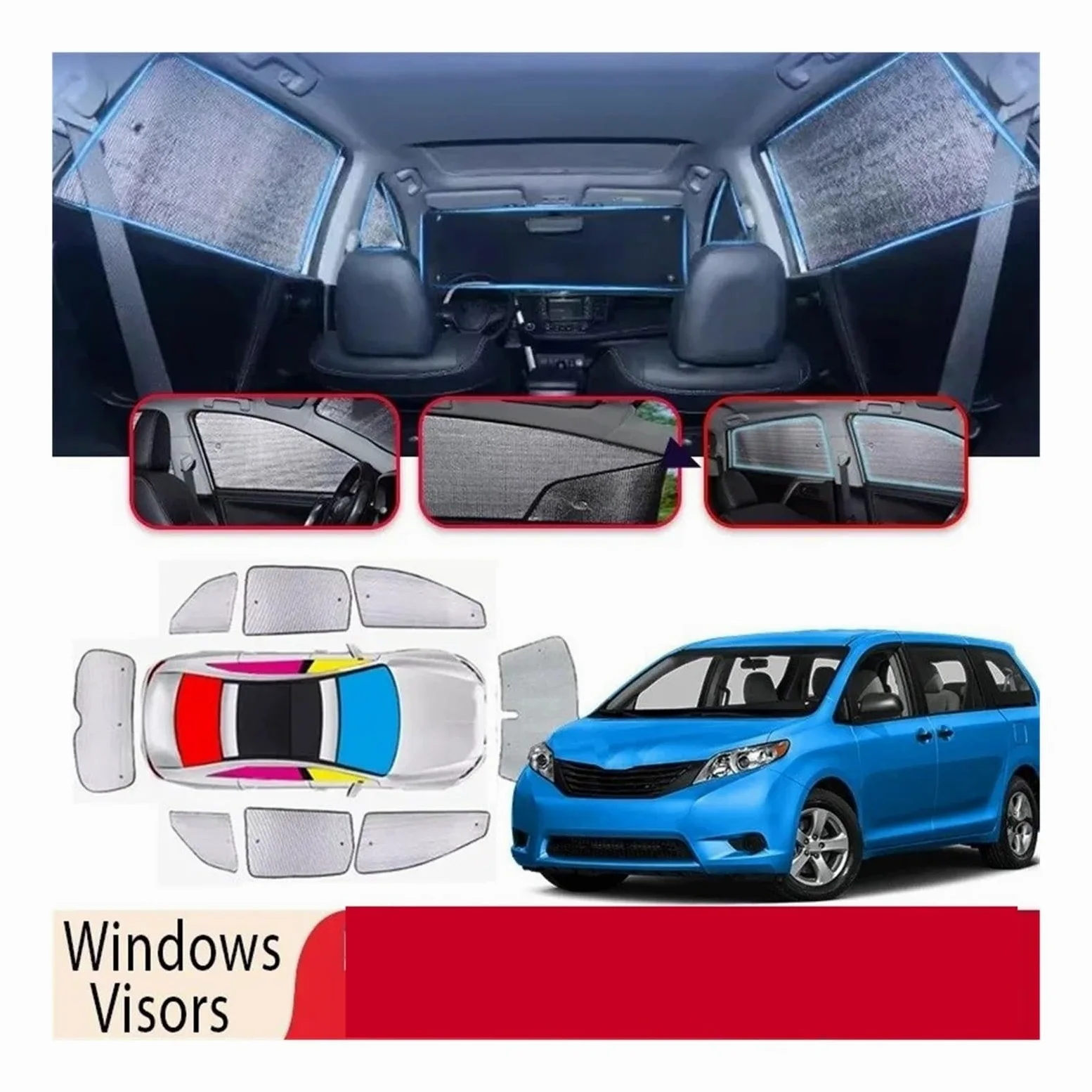 Parasol Ventanilla Coche Parasol para Toyota para Sienna XL30 2011-2020 2015 MK3 Parasol para Parabrisas Coche 8 Unidades Aislamiento Térmico Piezas Automóvil Visera Solar Parasoles(Rear 5 Pieces)