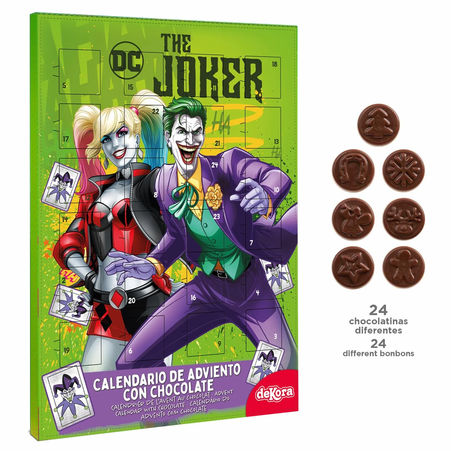 Calendario de Adviento Joker y Harley Quinn 24 Chocolatinas 50g Chocolate con Leche Navidad