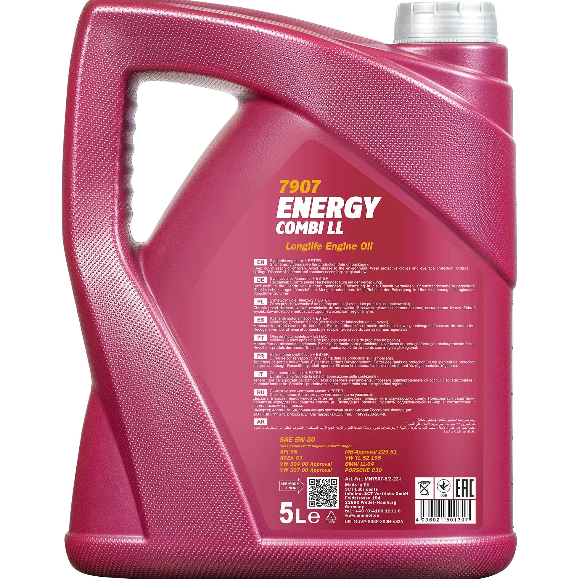 Aceite de motor Mannol Energy Combi LL 5W-30 69796295, 10 l, 2 x Mannol Motor Flush aditivo