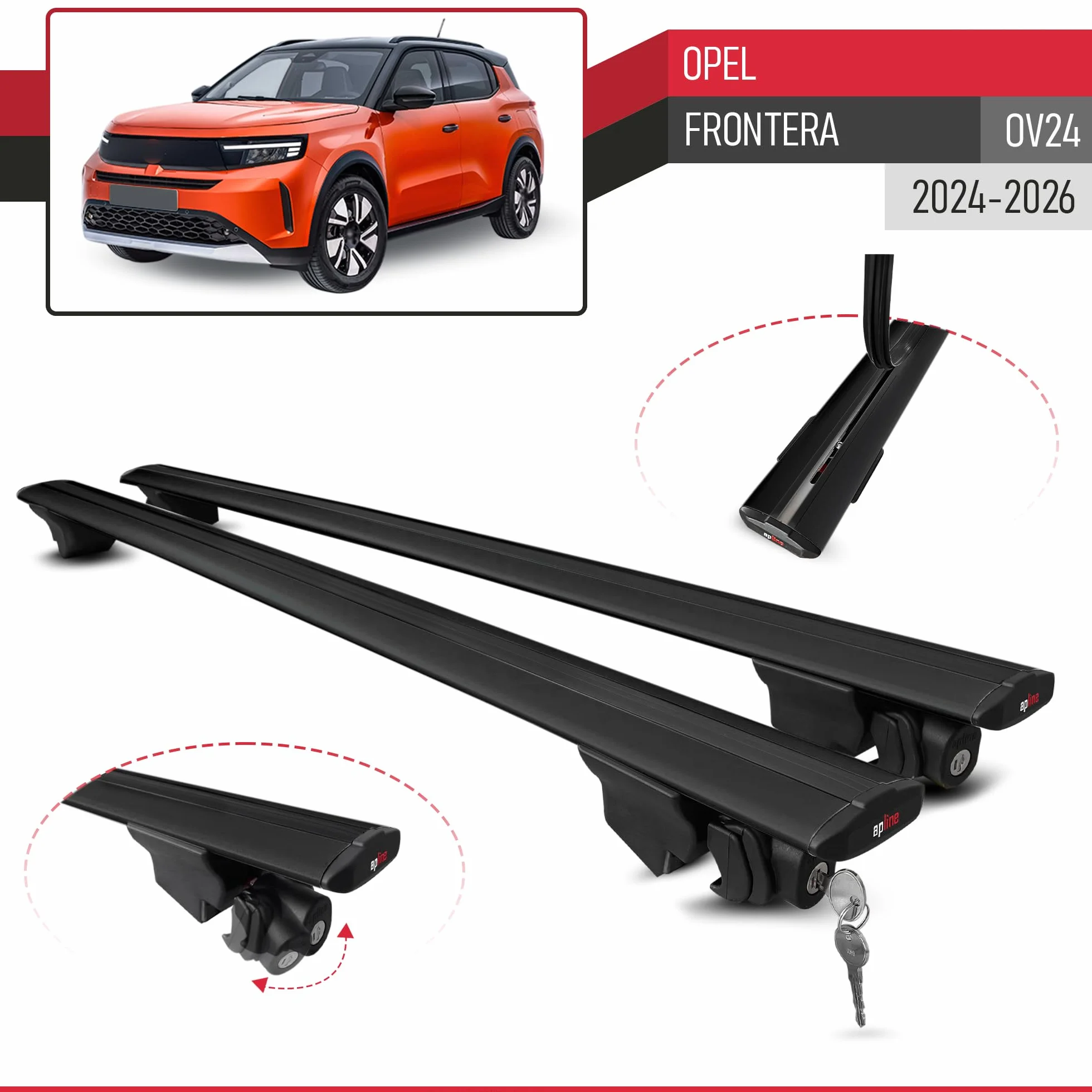 Compatible con Opel Frontera 2024-2026 Modelo Hook Barra de Techo Auto Portaequipajes Barras Transversales Negro Aluminio 2 Barras