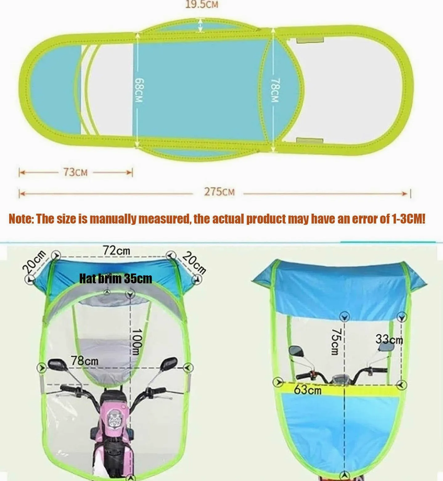 Toldo impermeable para scooter de motor, cubierta de lluvia y parasol totalmente cerrada, diseño plegable universal para protección al aire libre