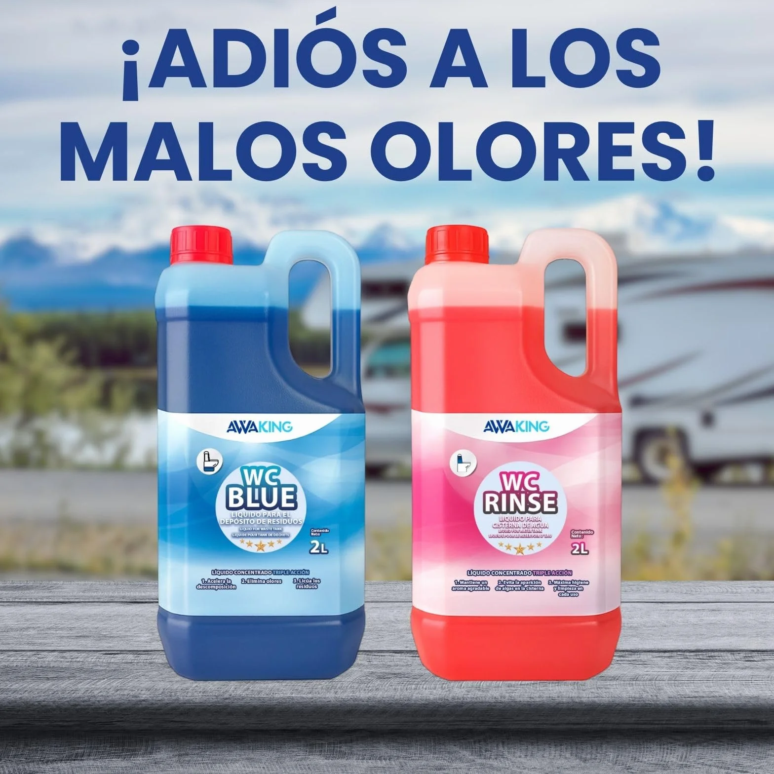 PLANTAWA Líquido Químico Blue 2L + Rinse 2L | liquido wc quimico caravana y wc portatil | liquido autocaravana wc con acción desodorizante | Fácil de usar y transportar