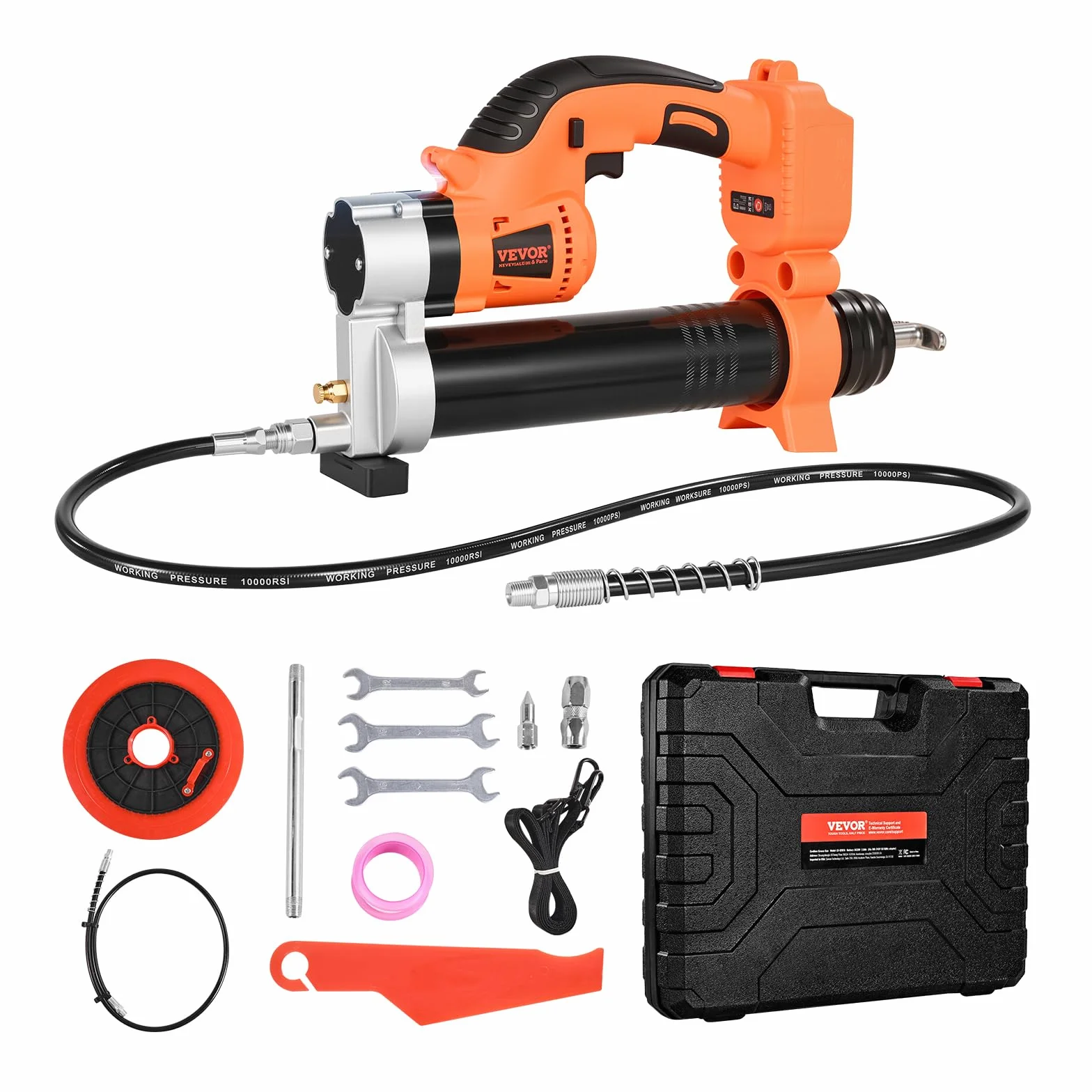 VEVOR Pistola de Engrase Inalámbrica, Pistola de Engrase Eléctrica con Luz LED y Manguera de 89 cm y Gatillos de Velocidad Variable Presión Máxima de 80000 PSI para Engrasar Vehículos o Máquinas