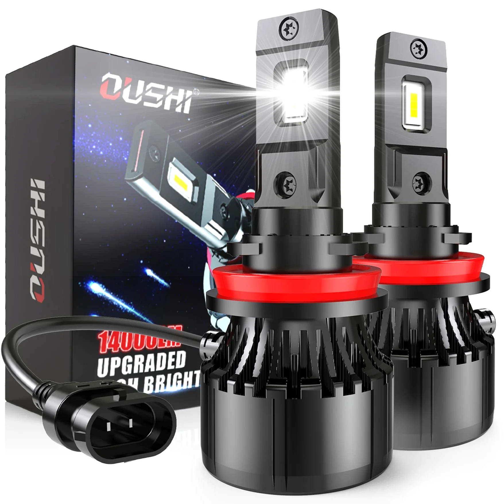 OUSHI Bombillas H11 LED Coche, Canbus 70W 14000LM 6000K Xenón Blanco LED Kit De Conversión De Bombillas LED H8 H9 H11 Faros Delanteros Bombillas De Repuesto (Paquete De 2)