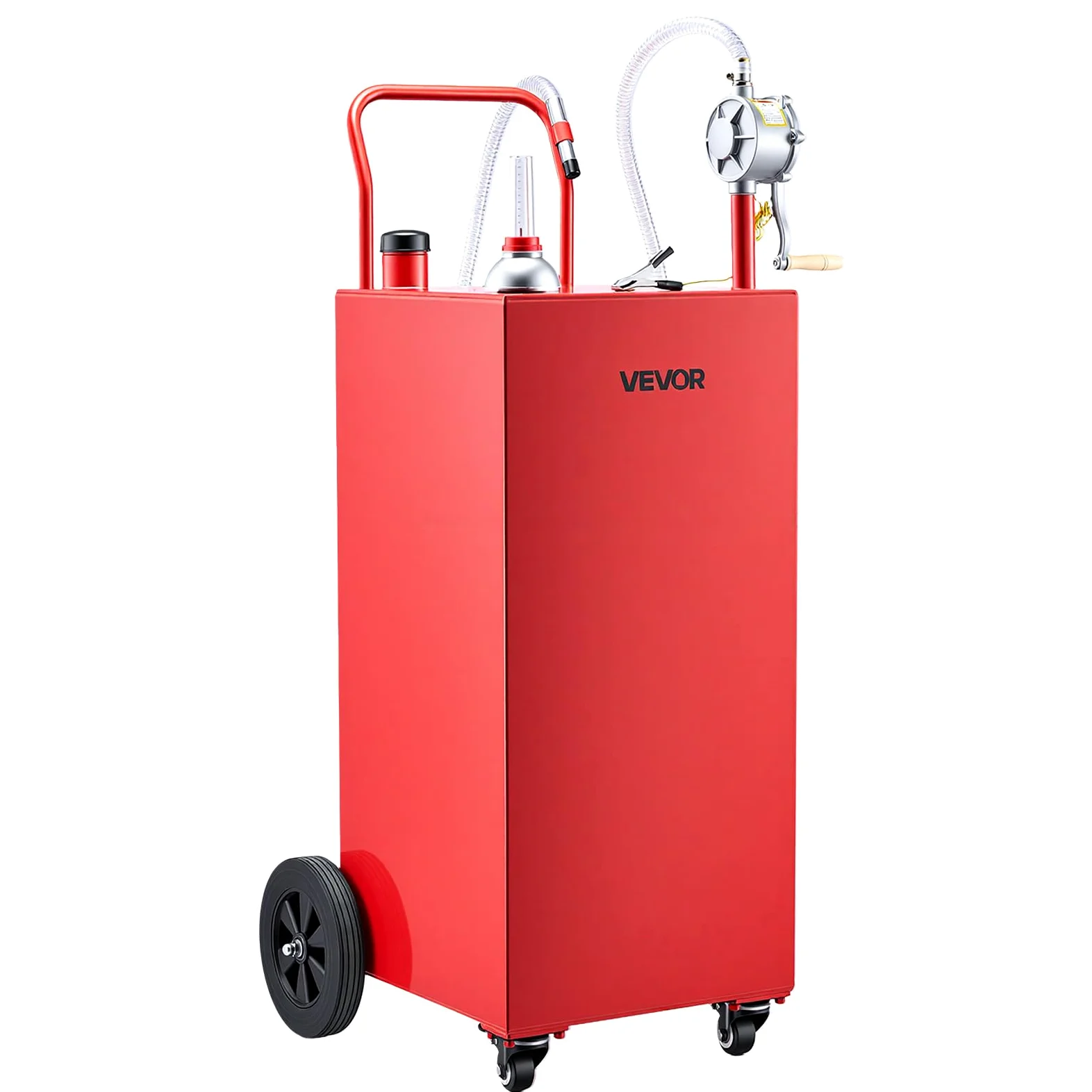 VEVOR Carro de Combustible de 189,3 L con Depósito de Gasolina y Diésel, Tanque de Combustible con 4 Ruedas, Bomba Manual de Trasvase Bidireccional, Acero al Carbono, para Garaje, Granja y Exterior