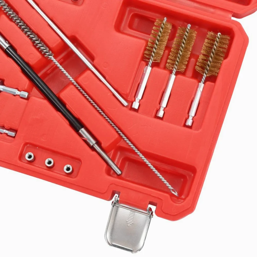 Kit de limpieza de inyectores de combustible de acero al carbono, 14 piezas, para motores diésel, con cepillos y tapones de bloqueo, para reparación de coches y garaje