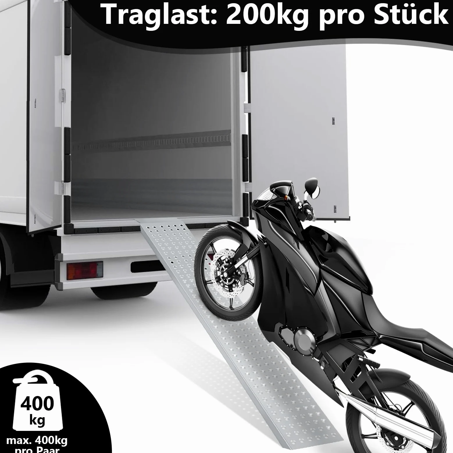 Rampa de carga para coche, 4 unidades, capacidad de carga de 400 kg, acero galvanizado, riel de carga antideslizante, 160 x 23,5 x 4 cm, para motocicleta, remolque, cortacésped, rampa de carga