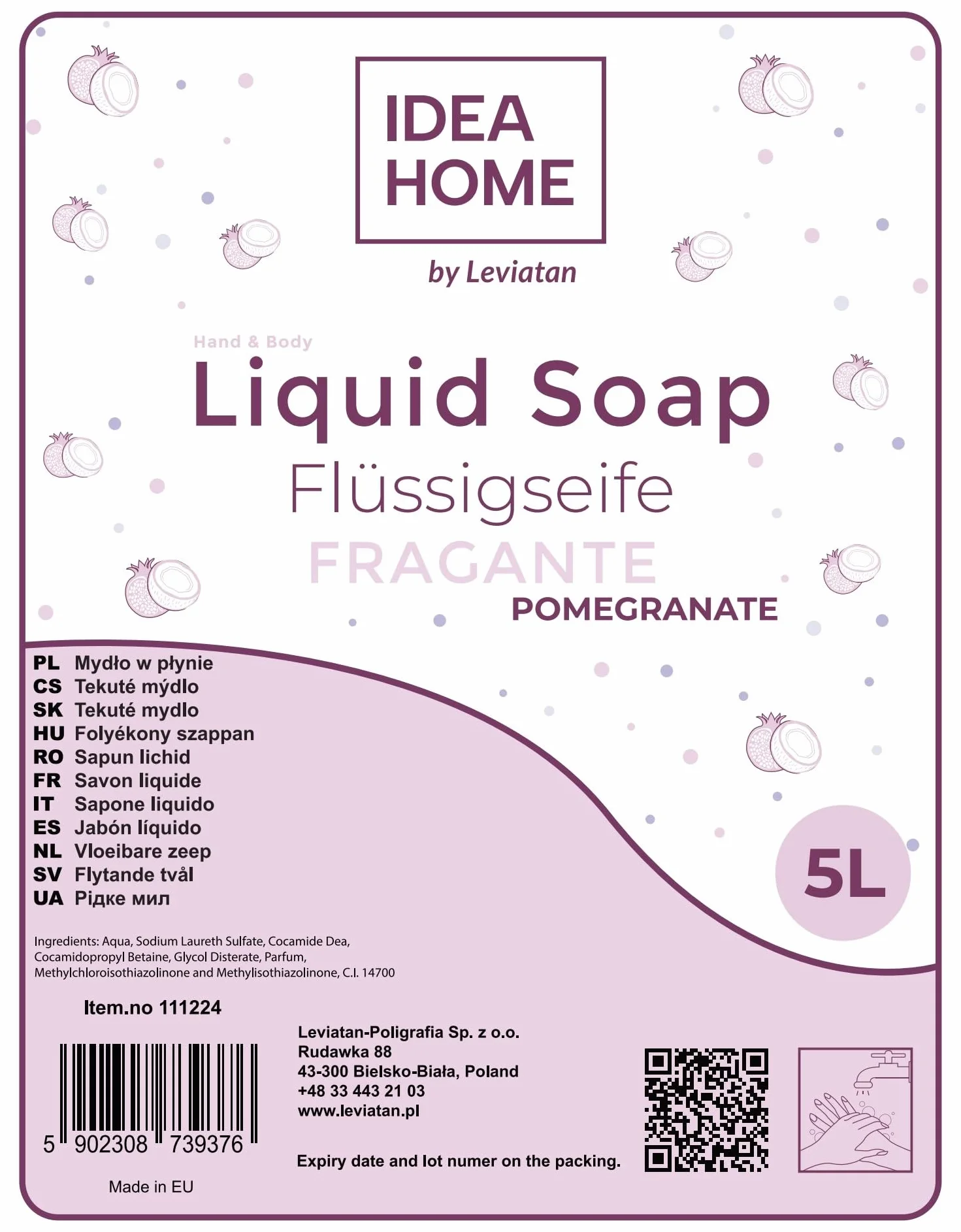 Jabón de Manos Líquido 5L Granada Leche de Coco - IDEA HOME FRAGANTE
