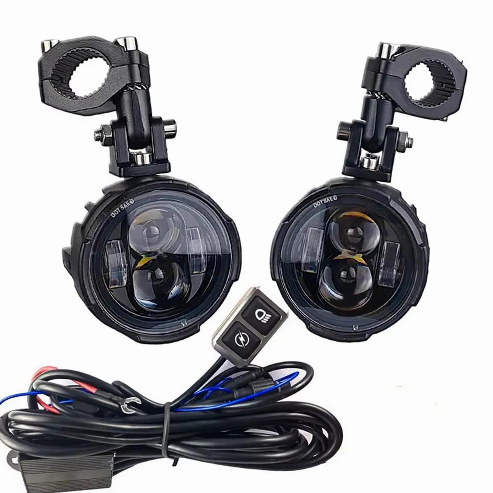 Genérico Motocicleta Delanteros 1 par de Faros antiniebla para Motocicleta 100W, Luces Led auxiliares conducción, Delanteros, Farol Intermitente Doble Color