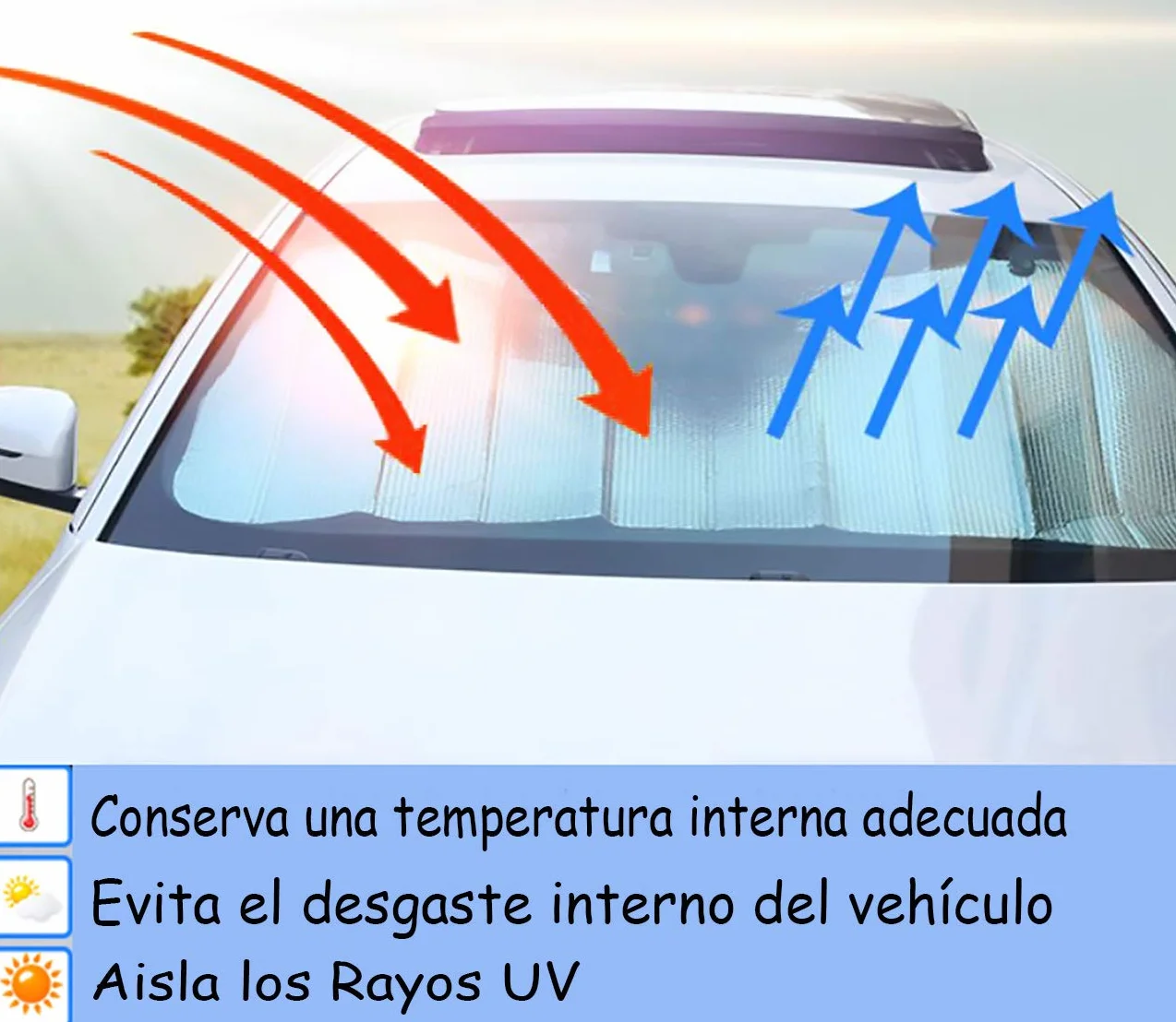 Parasol Coche Delantero，Parasol Luna de Coche Metalizado Cortina Reflectante para Vehículo Protección Rayos UV Parabrisas, Protector Solar Camionetas, Todoterrenos, Furgonetas (130x70cm)