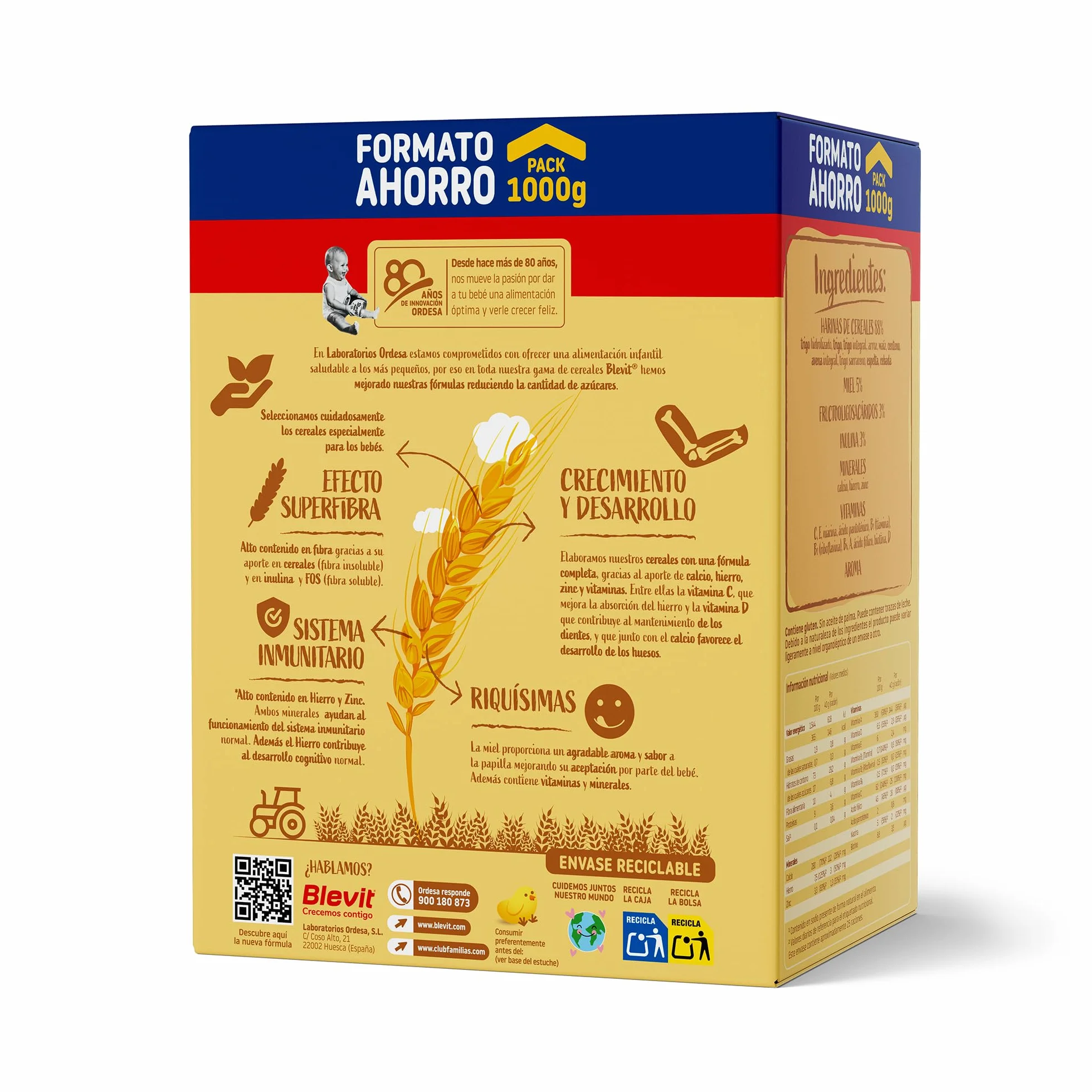 Blevit Superfibra 8 Cereales con Miel 1kg Papilla para Bebé desde 5 Meses