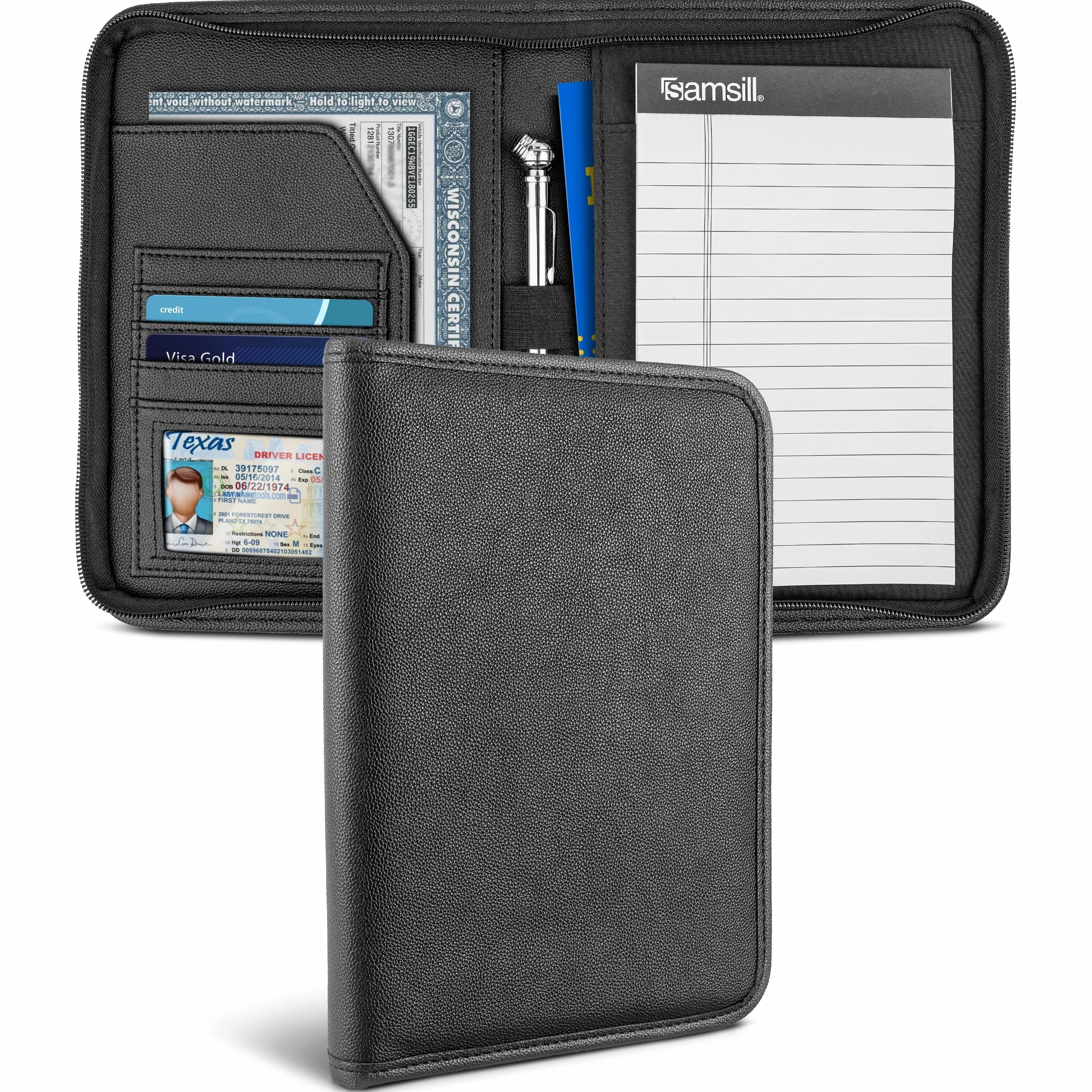 Samsill Organizador de guantera, organizador de coche con cremallera, manual del propietario, soporte para documentos de coche, color negro