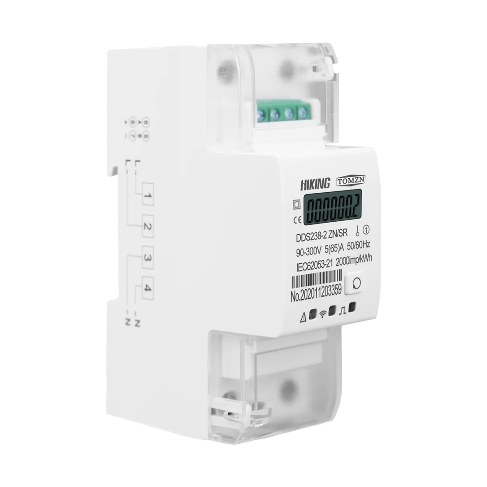Medidor de energía monofásico de riel 90-300 V Contador de vatios-hora Control remoto Rs485 65A