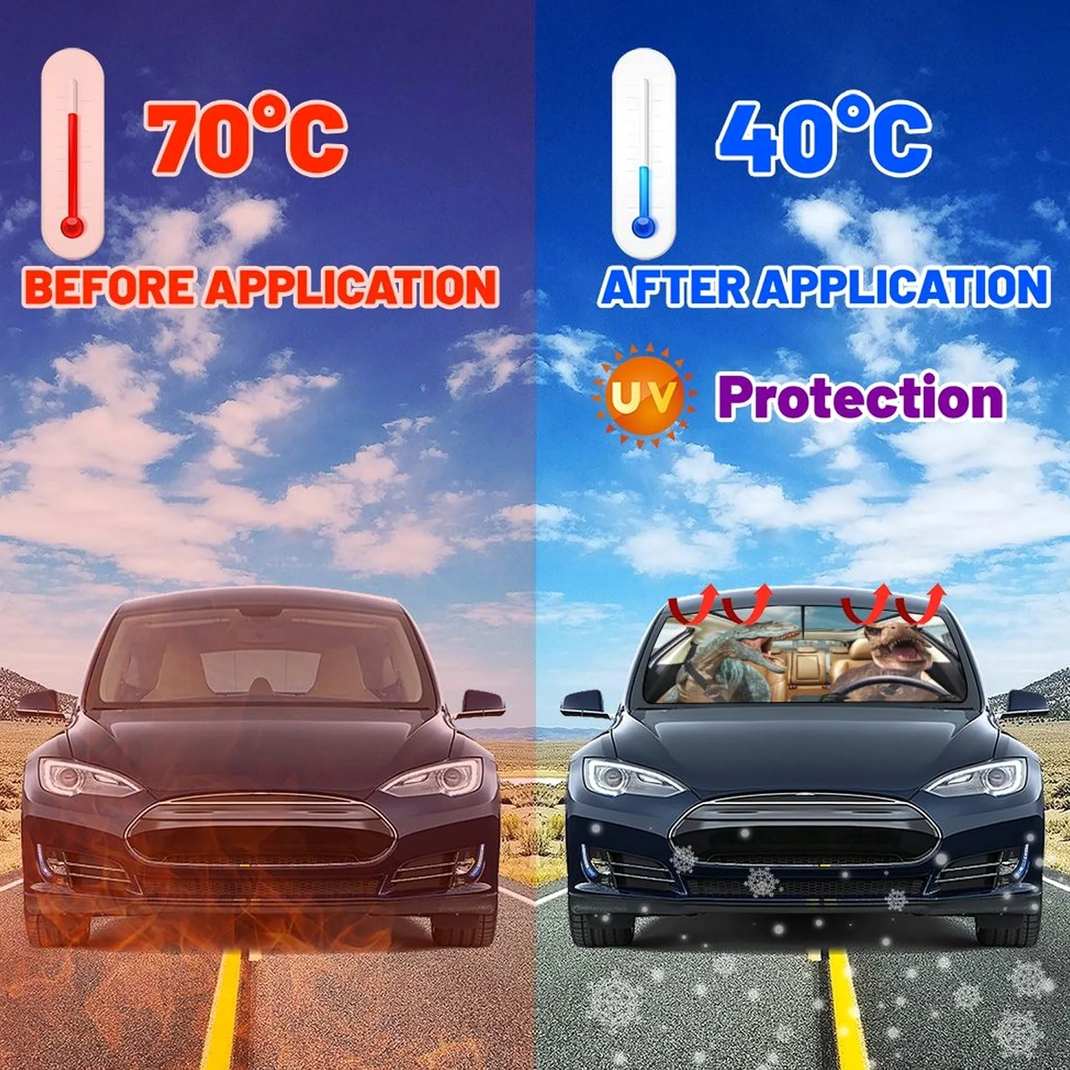 Socira Parasol plegable para parabrisas de automóvil, diseño de dinosaurio, parasol divertido, parasol para ventana delantera, accesorios de coche de dinosaurio, bloquea los rayos UV (57 x 30