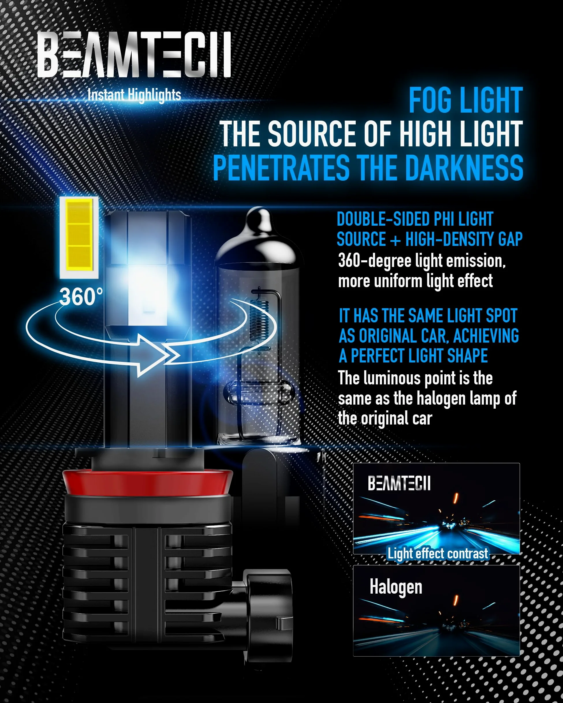 Beamtech H11 - Bombilla LED para faros delanteros, 50 W, 6500 K, 8000 lúmenes, extremadamente brillante, H8 H9 CSP Chips Kit de conversión
