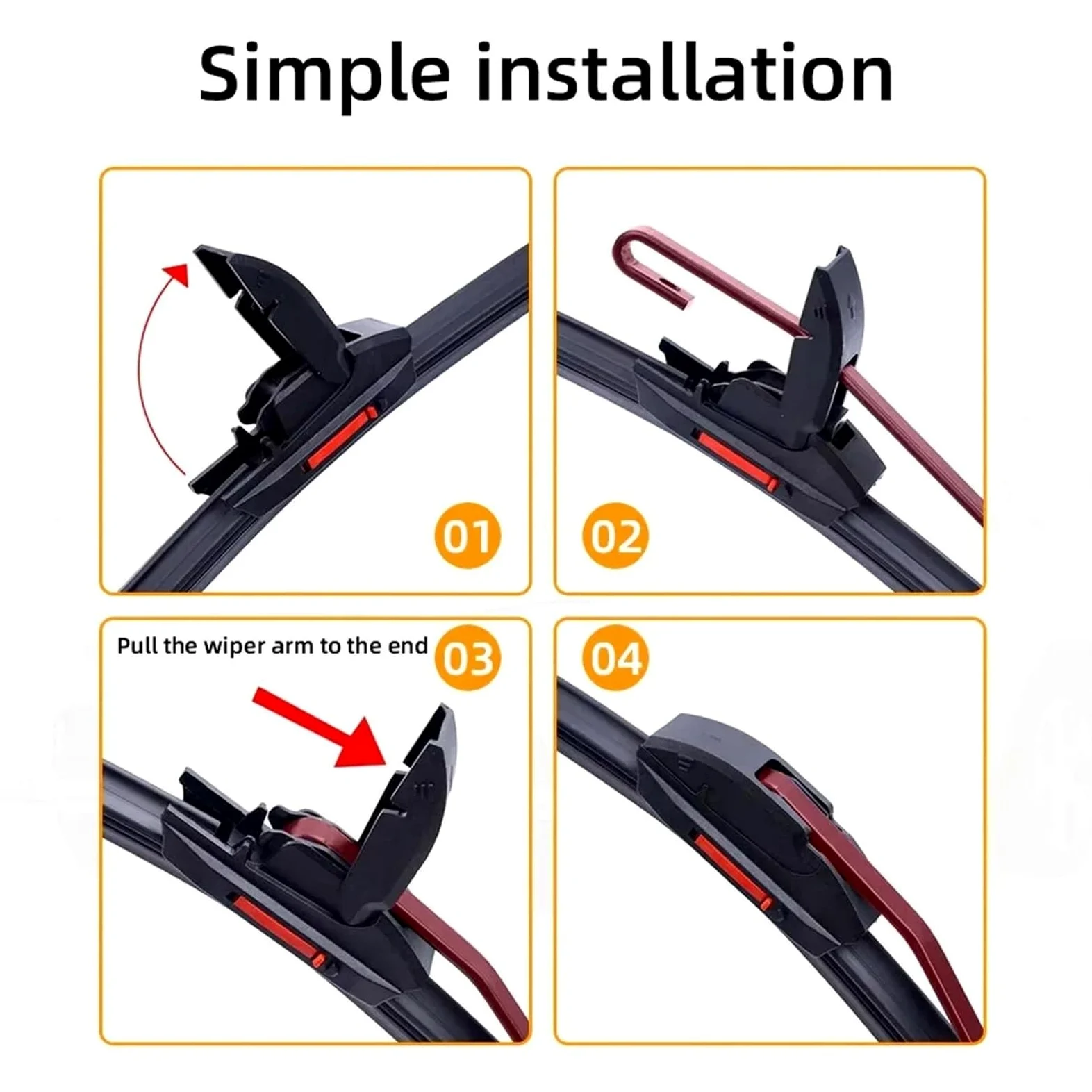 Escobilla Individual Escobilla limpiaparabrisas impermeable con gancho J/U, escobilla de goma doble 13 "14" 16 "18" 19 "20" 21 "22" 24 "26" 28" limpiaparabrisas coche(26inch (650mm))
