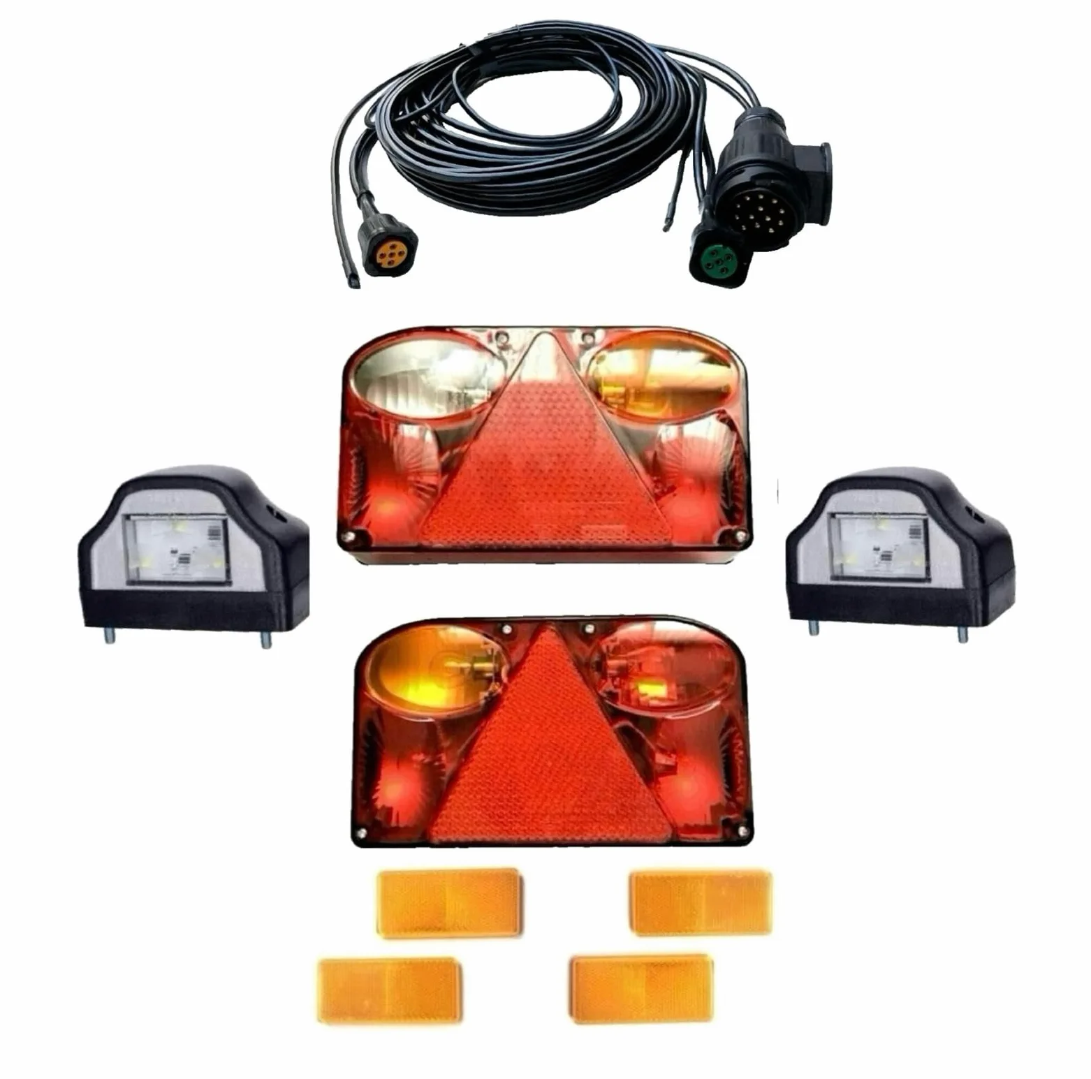 Kit de iluminación LED para remolque 12V/24V – 2 luces traseras LED, luces matrícula, reflectores y cable 13 pines – Homologación E9