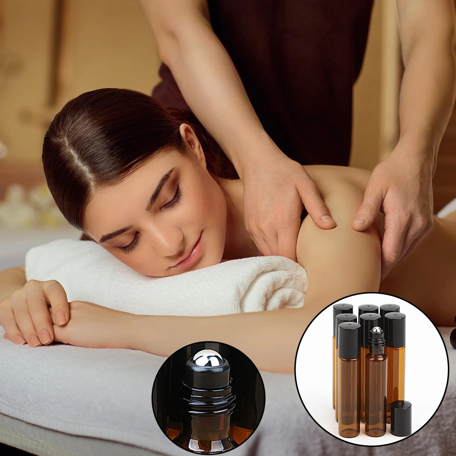 Botellas de Cristal Enrollables 10 ml para Aceite Esencial con Bola de Acero Inoxidable